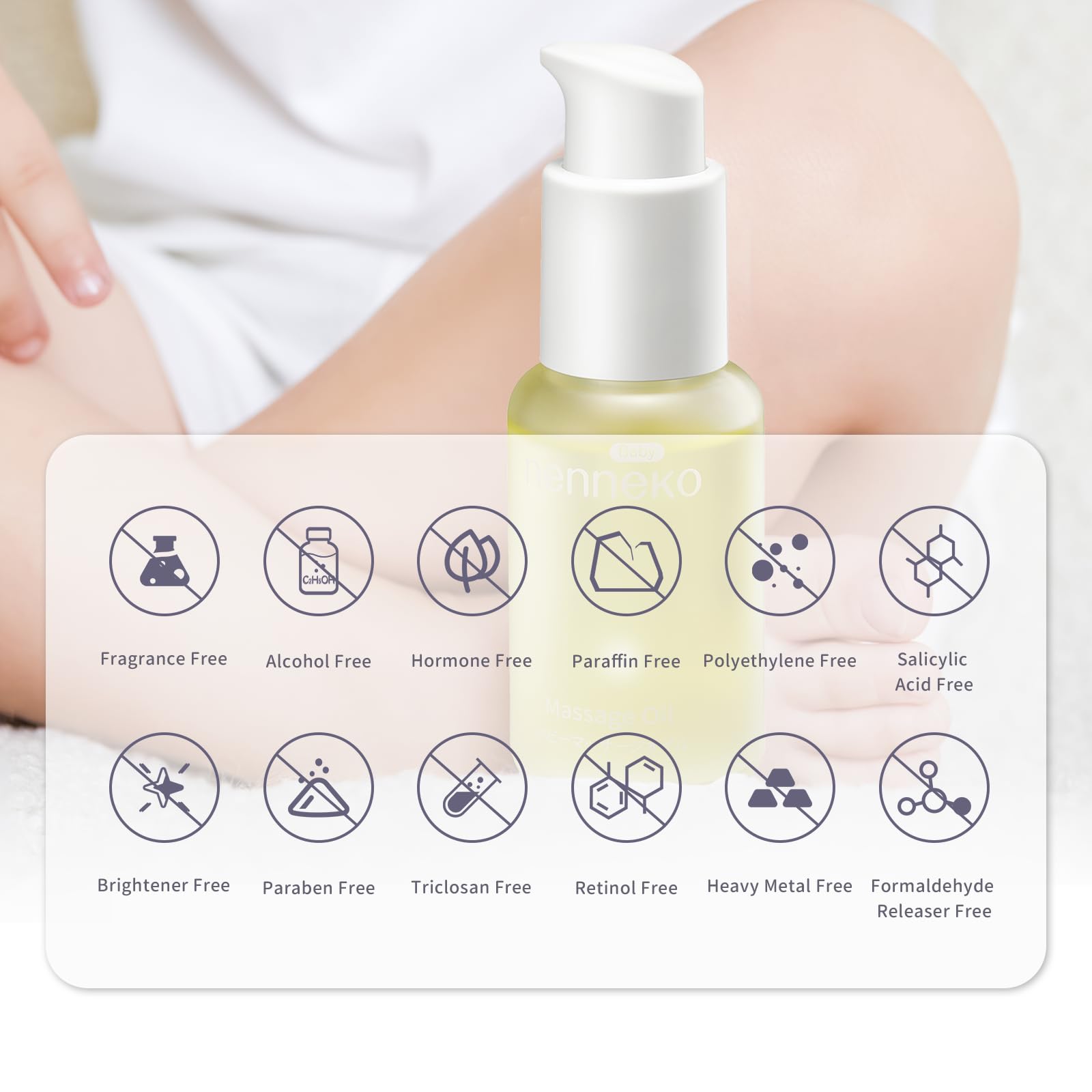 Organic Unscented Baby Massage Oil for Newborns - NENNEKO Gentle Baby Oil with Mineral & Sunflower Oil - Hypoallergenic Moisturizer & Soothing Care - Coconut Oil for Soft Hydrated Skin - Perfect for Daily Massage, Diaper Changes & Bedtime Routine