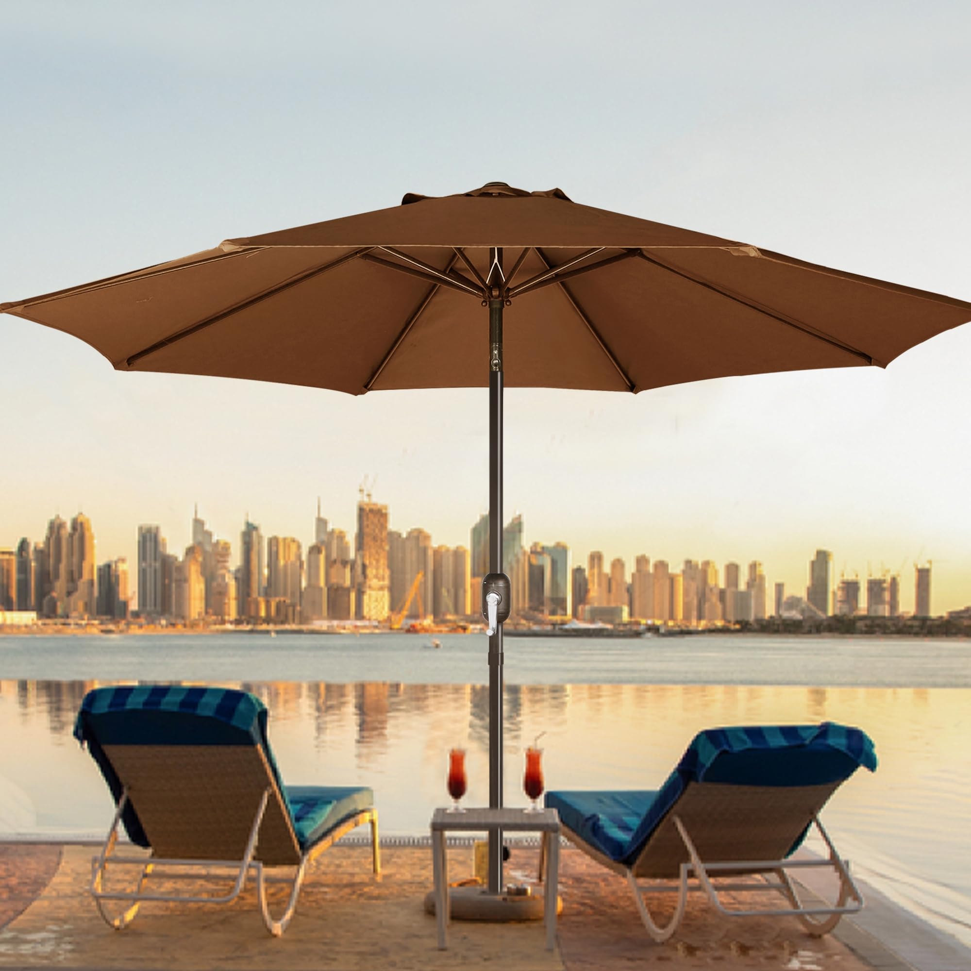 Blissun 9-Foot Outdoor Patio Umbrella - Heavy Duty Market Umbrella with 8 Sturdy Steel Ribs, Push Button Tilt & Easy Crank Lift - Perfect for Backyard, Poolside, Restaurant and Outdoor Dining Areas