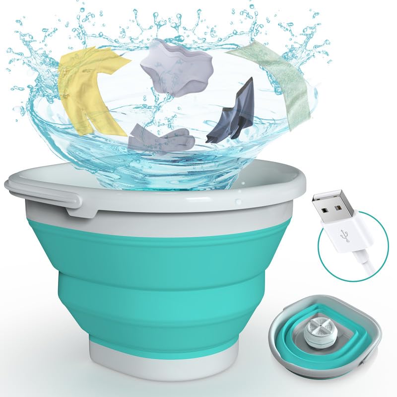 Portable Washing Machine - 10L Foldable Mini Washer with Ultrasonic Turbo Technology for Socks & Underwear | Compact Travel Laundry Solution for Business Trips, College Dorms & Small Spaces