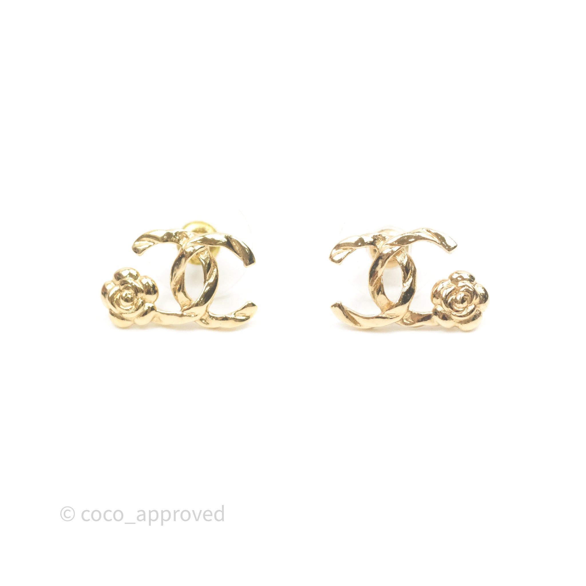 Chanel CC Camellia Gold Tone Earrings - Luxury Fashion Jewelry for Women | Perfect for Parties, Weddings & Special Occasions