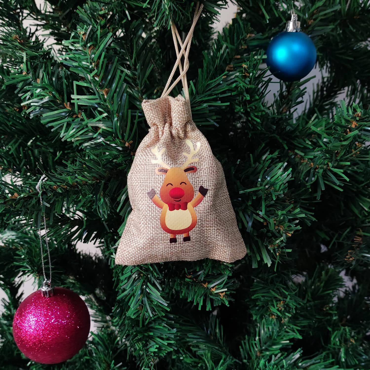 36 Pack Small Christmas Gift Bags with Drawstring - Tiny Burlap Candy Bags for Holiday Stocking Stuffers, Party Favors & New Year Treats - Perfect for Xmas Gifts, Candy, Cookies & Small Holiday Presents