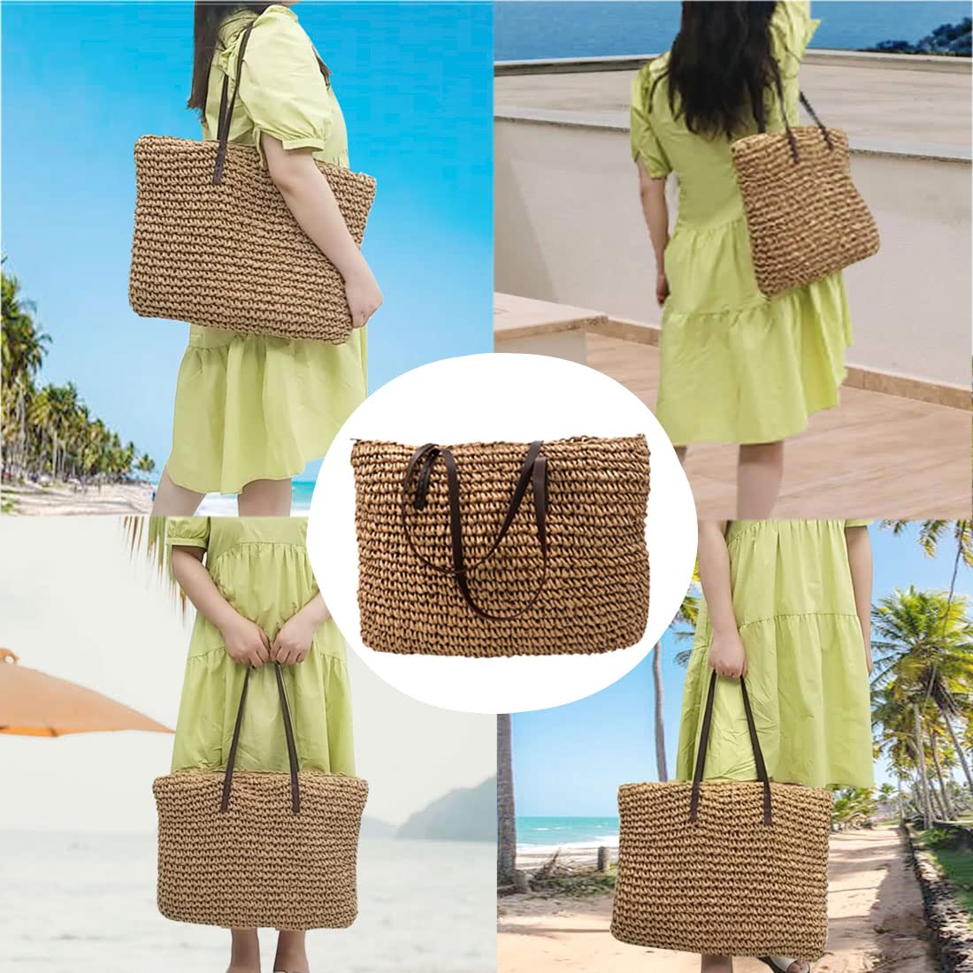 Women's Straw Woven Shoulder Bag - Summer Beach Tote Handbag for Women - Perfect for Beach Outings, Picnics, and Casual Shopping
