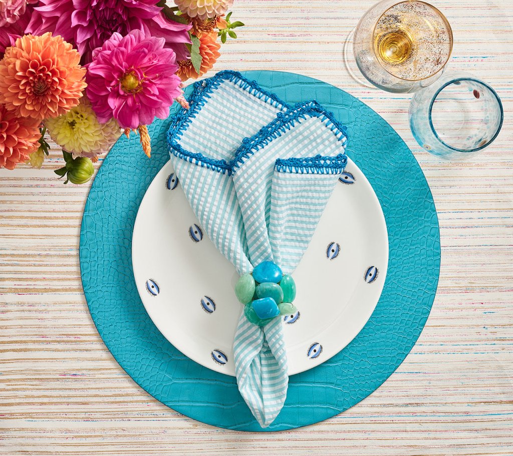 Premium Crocodile Embossed Placemats Set of 4 - Waterproof & Heat Resistant Blue Table Mats for Dining, Kitchen, and Party Decor
