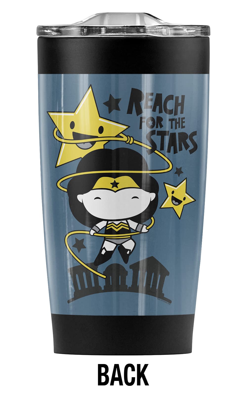 Wonder Woman Chibi Lasso & Stars 20oz Stainless Steel Tumbler - Vacuum Insulated Travel Mug with Leakproof Lid for Coffee, Tea & Cold Drinks | Perfect for Office, Gym, Camping & Car Commutes