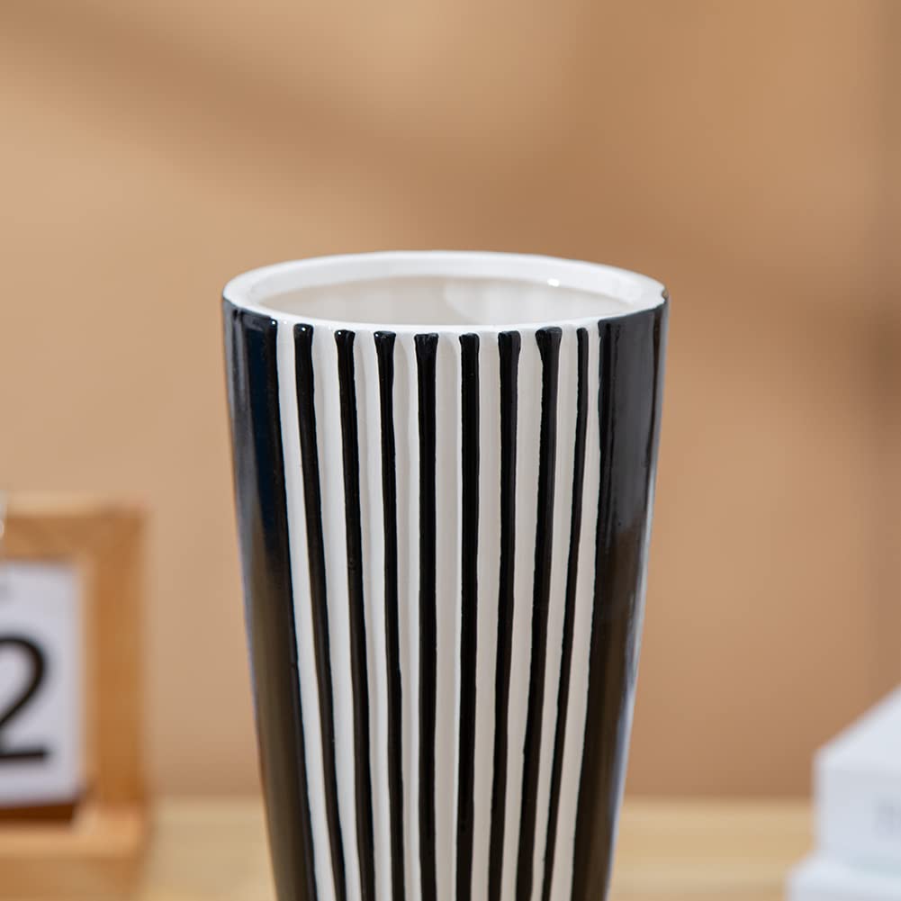 Modern Black and White Ceramic Vase - Elegant Porcelain Home Decor for Living Room, Bedroom & Office Centerpiece