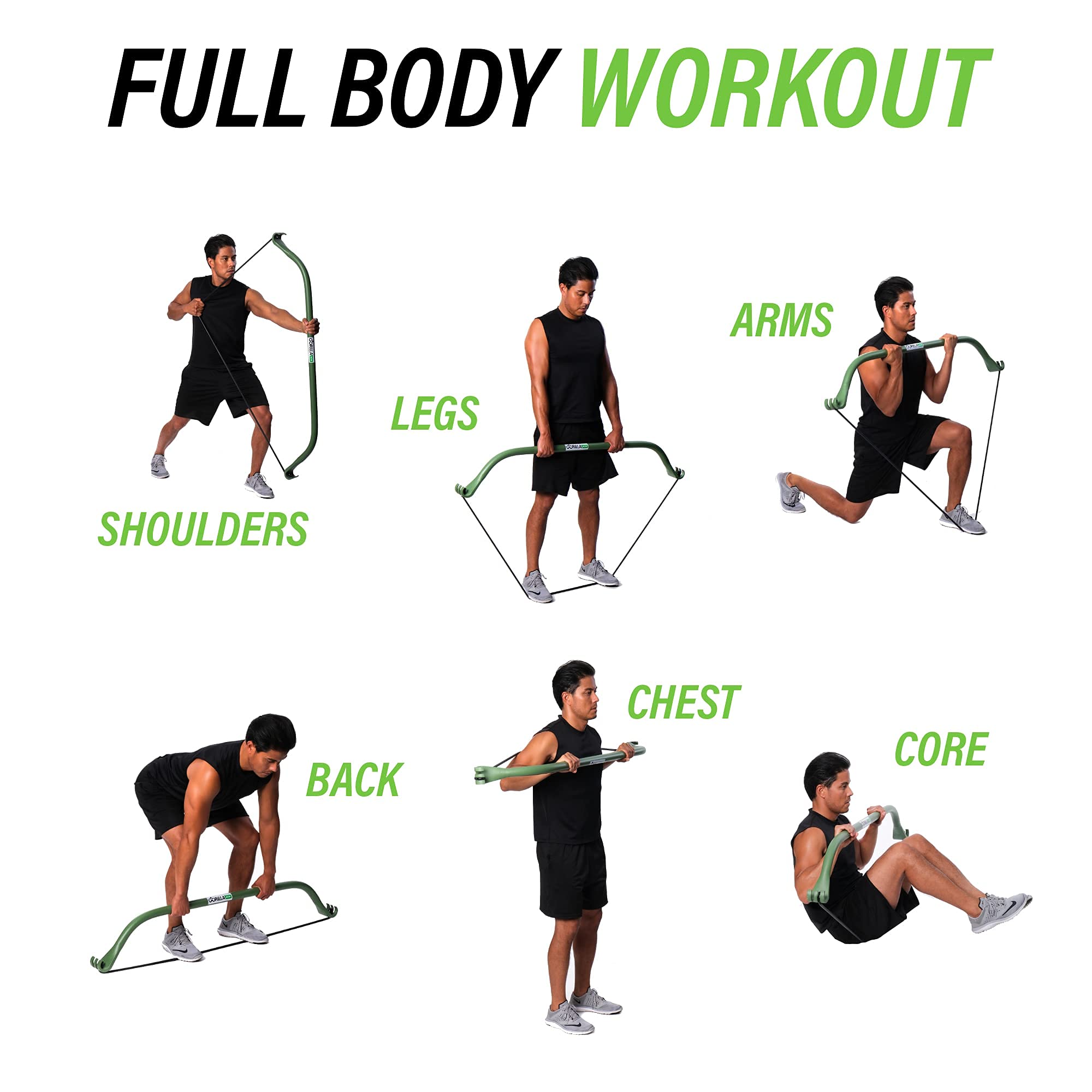 Gorilla Bow Original Portable Home Gym - Resistance Bands & Bar System for Full Body Workouts, Weightlifting & Travel Fitness | Home & Gym Exercise Equipment for Strength Training & Muscle Building