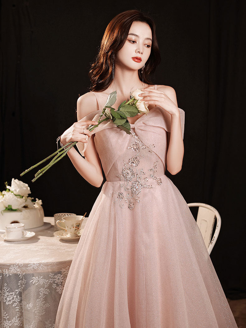 Elegant Pink Tulle Off Shoulder Lace Long Prom Dress for Women - Romantic Evening Gown for Homecoming, Wedding, Party & Special Occasions