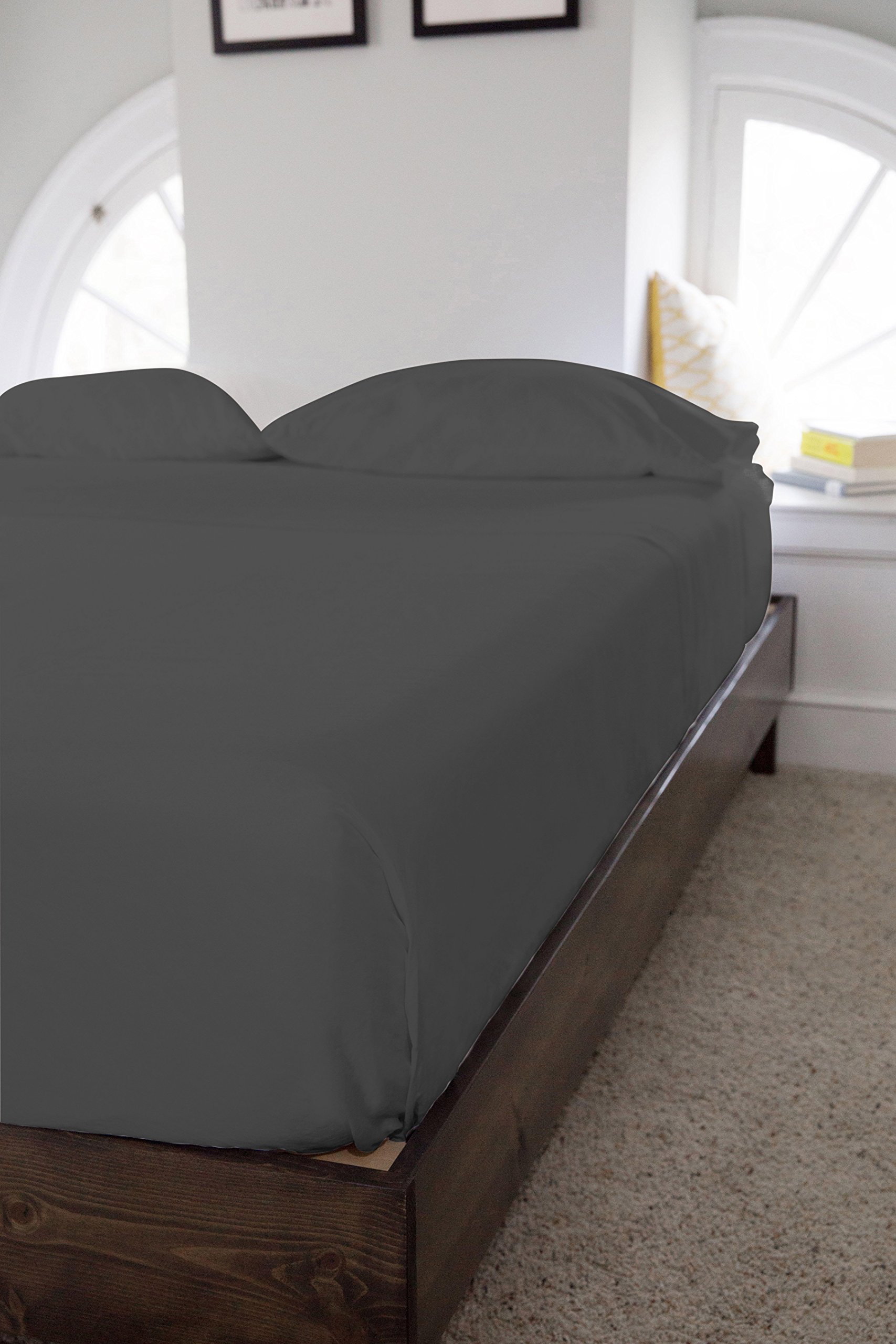 800 Thread Count Egyptian Cotton Queen Sheets Set - Dark Grey 4-Piece Bedding with Satin Weave, Breathable Deep Pocket Fitted Sheet, Flat Sheet & 2 Pillowcases for Luxurious Hotel-Style Sleep