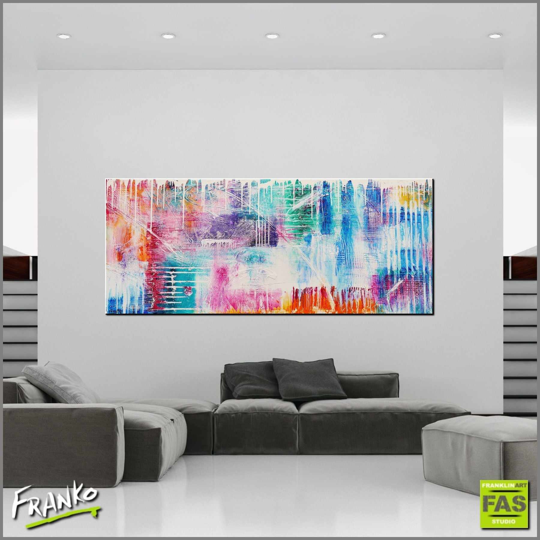 Factor 10 Grunge 240cm x 100cm Colorful Abstract Canvas Wall Art - Perfect for Modern Living Rooms, Bedrooms & Office Decor