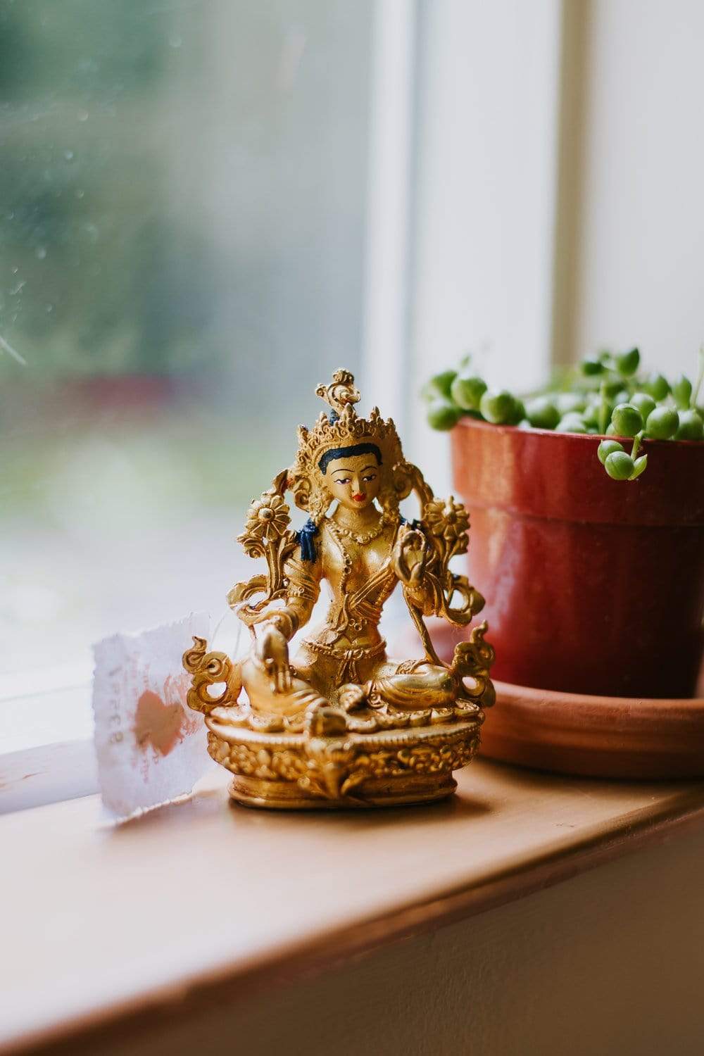 Green Tara Small Golden Statue - Handcrafted Buddhist Deity Figurine for Home Altar, Meditation & Spiritual Decor | Perfect for Prayer, Yoga Spaces & Gift Giving