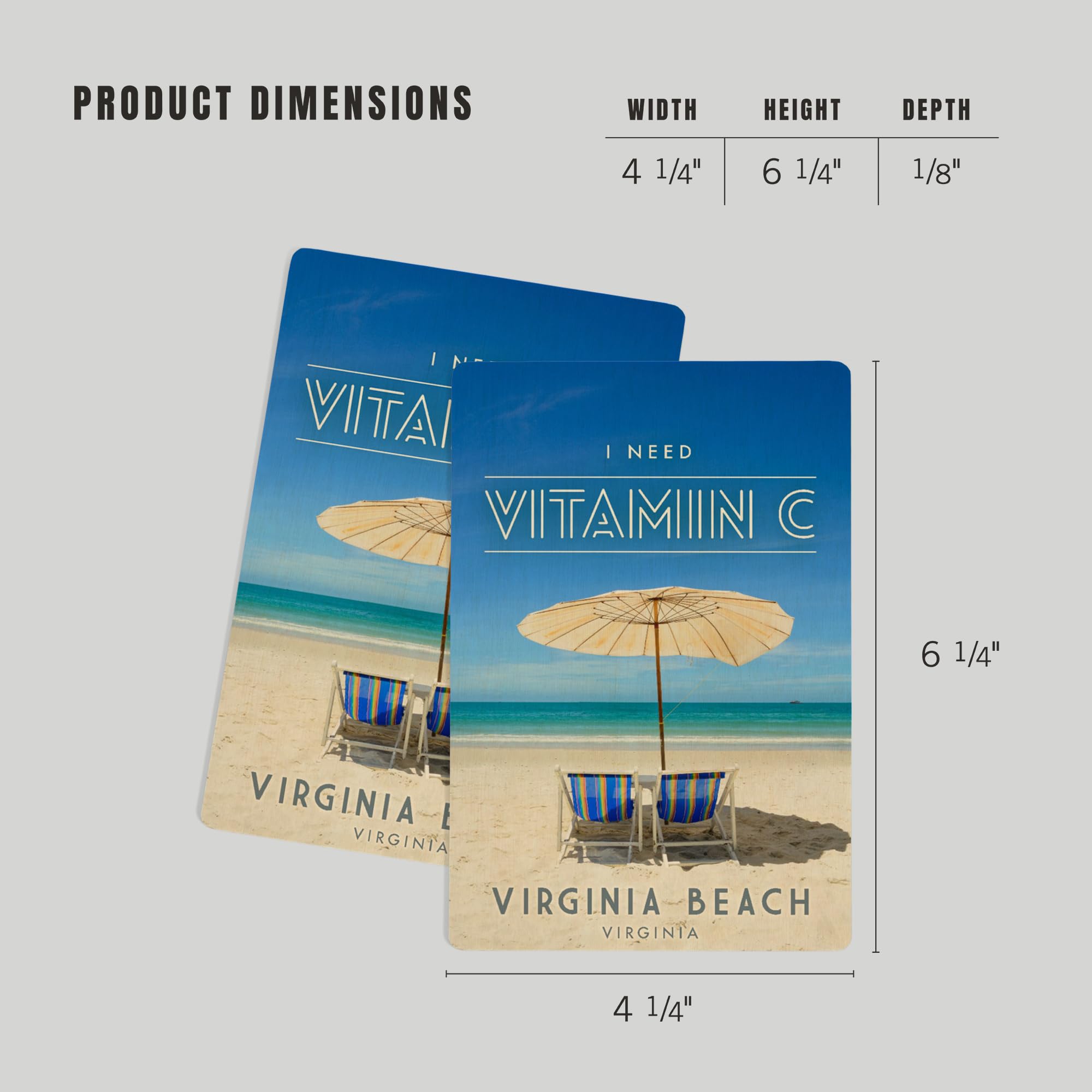 Virginia Beach Vitamin C Postcards - 4x6 Birch Wood Stationary Set (2-Pack) - Rustic Coastal Home Wall Decor for Beach Houses, Vacation Rentals & Coastal Theme Rooms