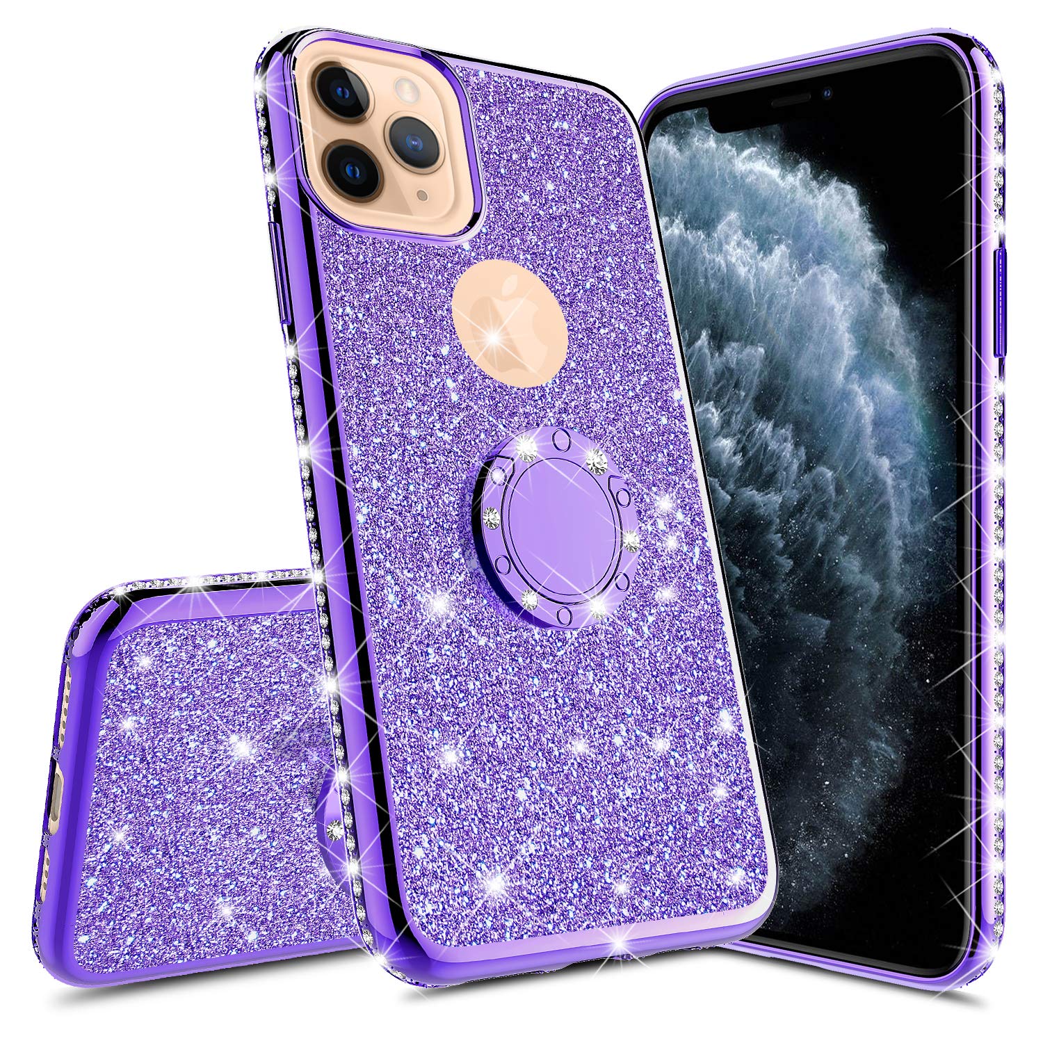 Sparkly iPhone 11 Pro Max Case with Kickstand - Bling Rhinestone Cover for Girls | Party & Daily Use
