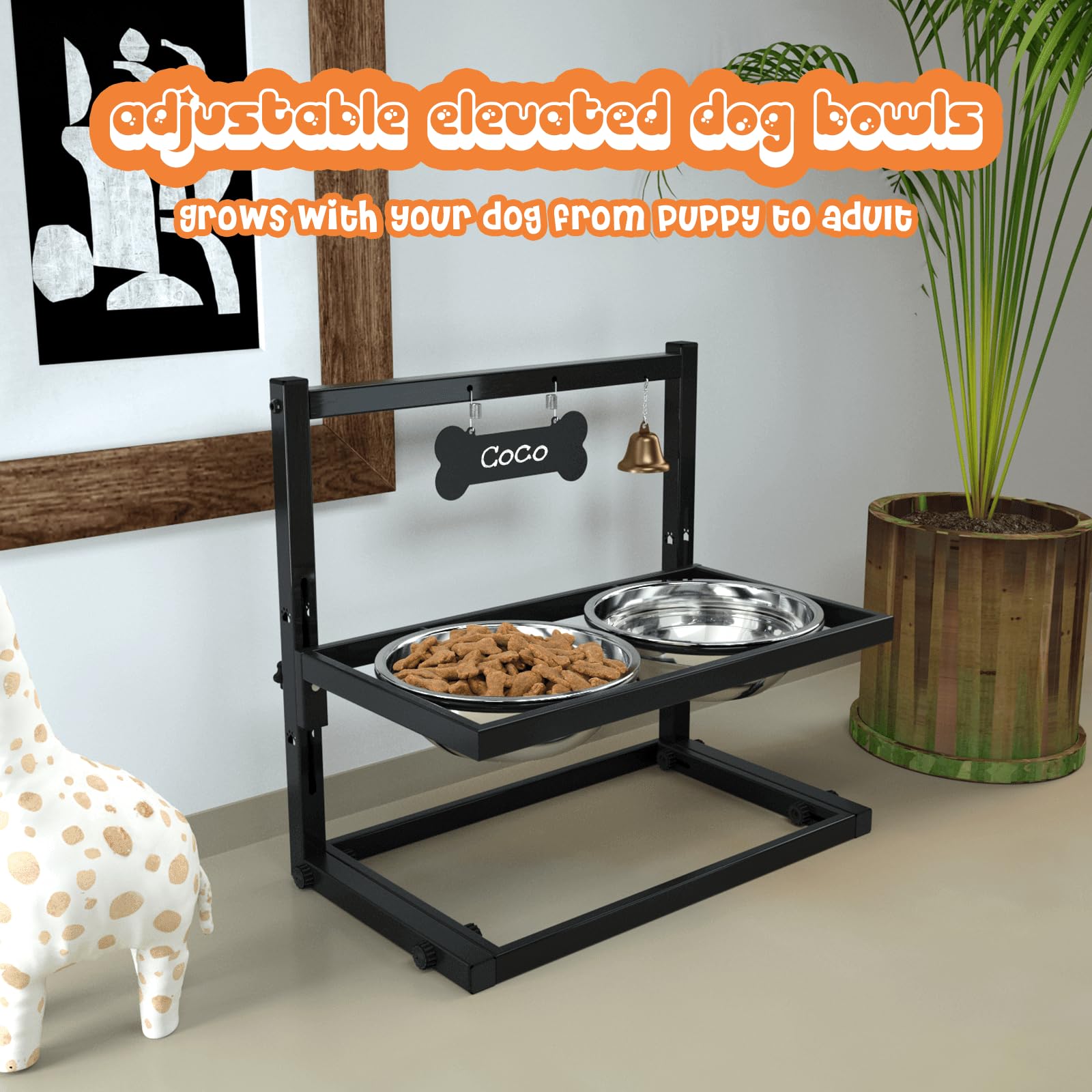 Adjustable Height Elevated Dog Bowls for Medium & Small Dogs - Stainless Steel Raised Pet Food Bowls with Stand - Perfect for Cats & Dogs Feeding Station - Ideal for Home, Kitchen or Pet Travel Accessories
