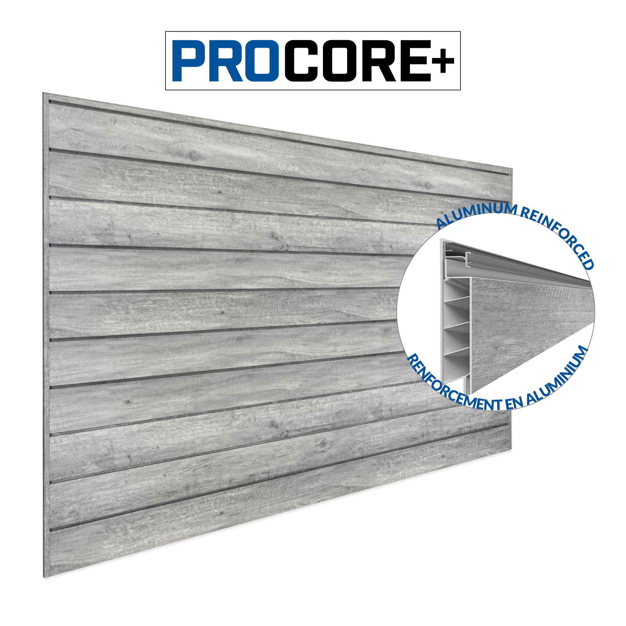 4 ft. x 8 ft. PROCORE+ Gray Wood PVC Slatwall Panel - Durable Retail Display Shelving for Stores, Boutiques & Garages - Perfect for Organizing & Showcasing Products