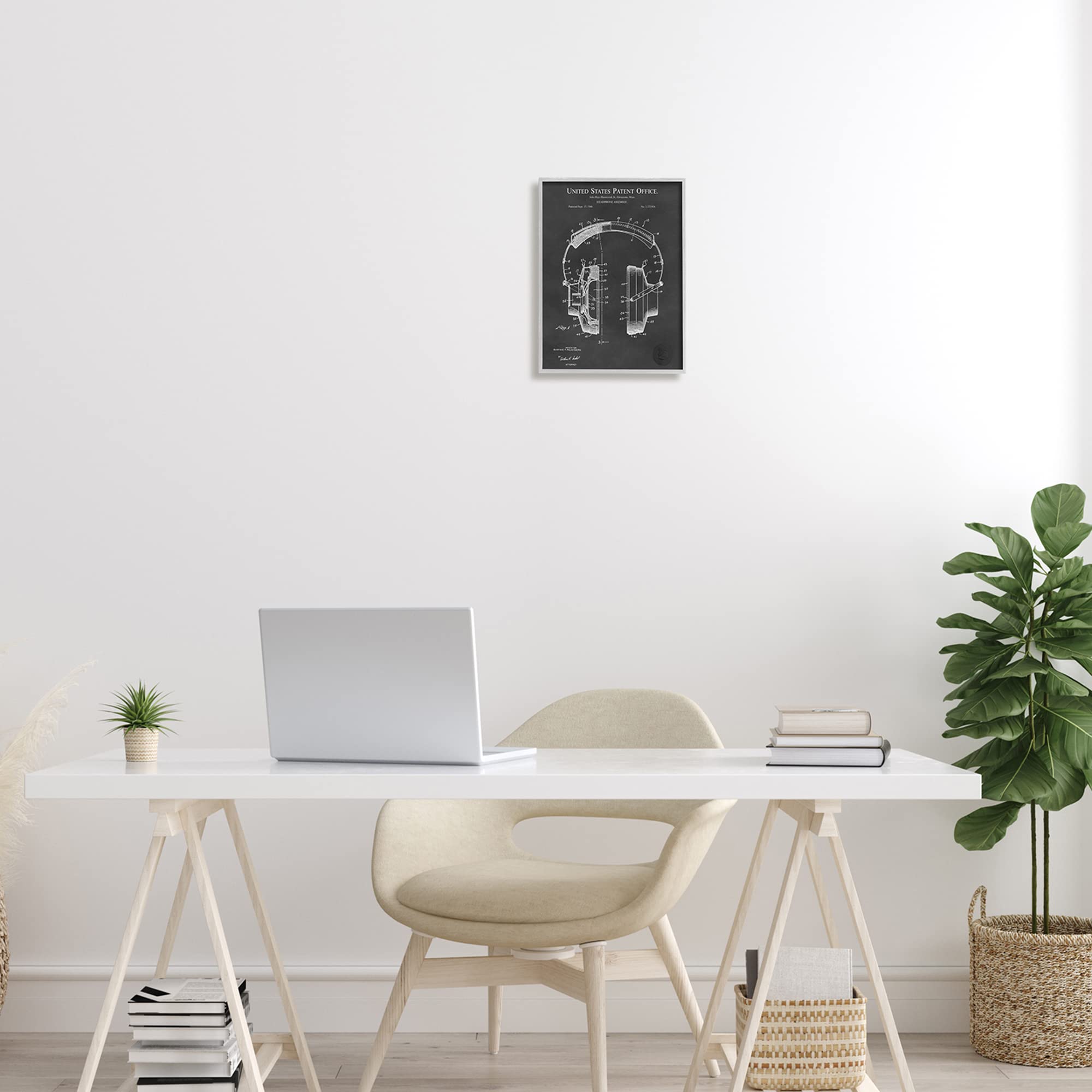 Stupell Industries Detailed Music Headphones Diagram Blueprint Patent Wall Art - Blueprint Design by Karl Hronek - Perfect for Music Studios, Home Decor & Office Spaces