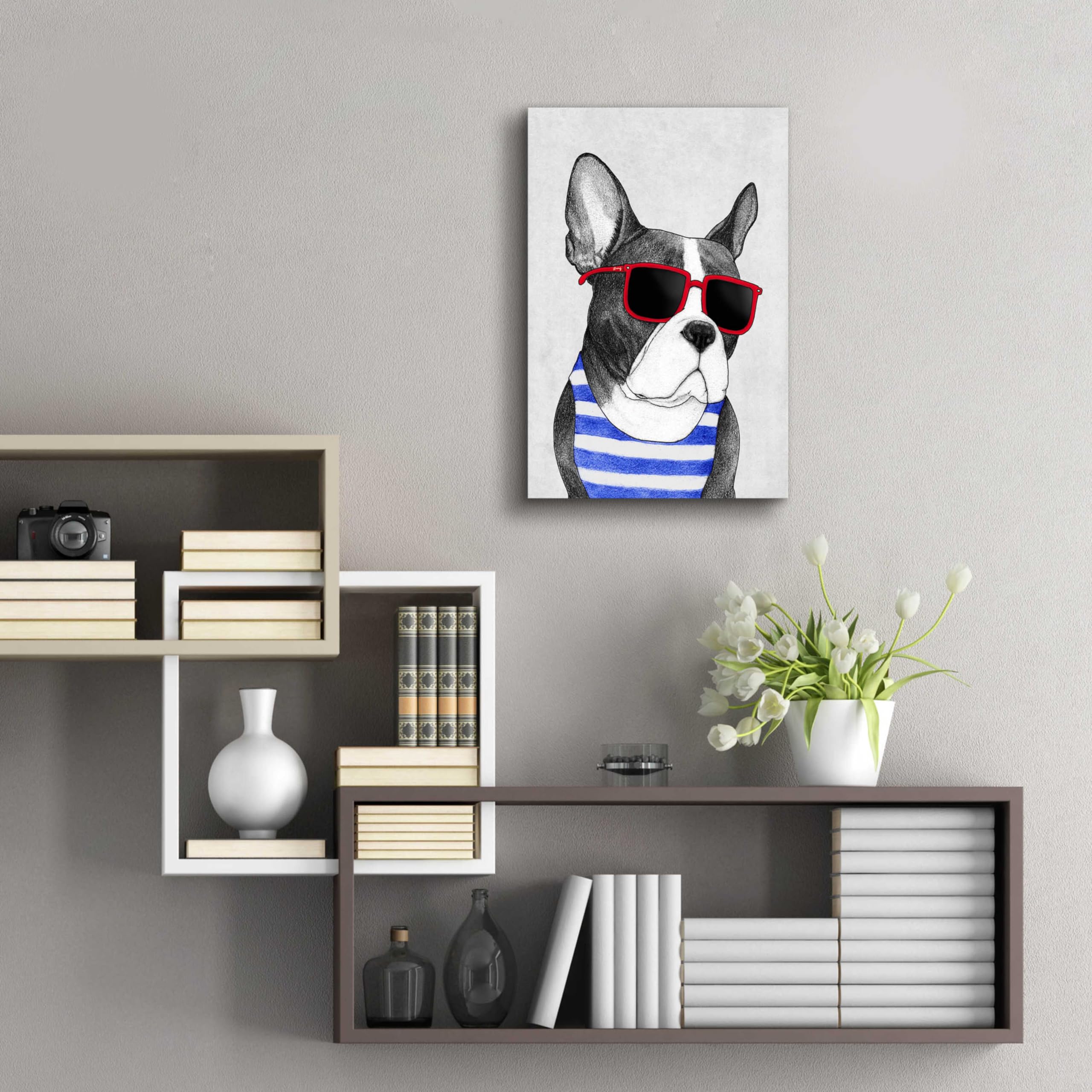 Barruf Acrylic Glass Wall Art - 'Frenchie Summer Style' Modern Dog Painting, 16x24 Inches, Vibrant Home Decor for Living Room, Bedroom & Office