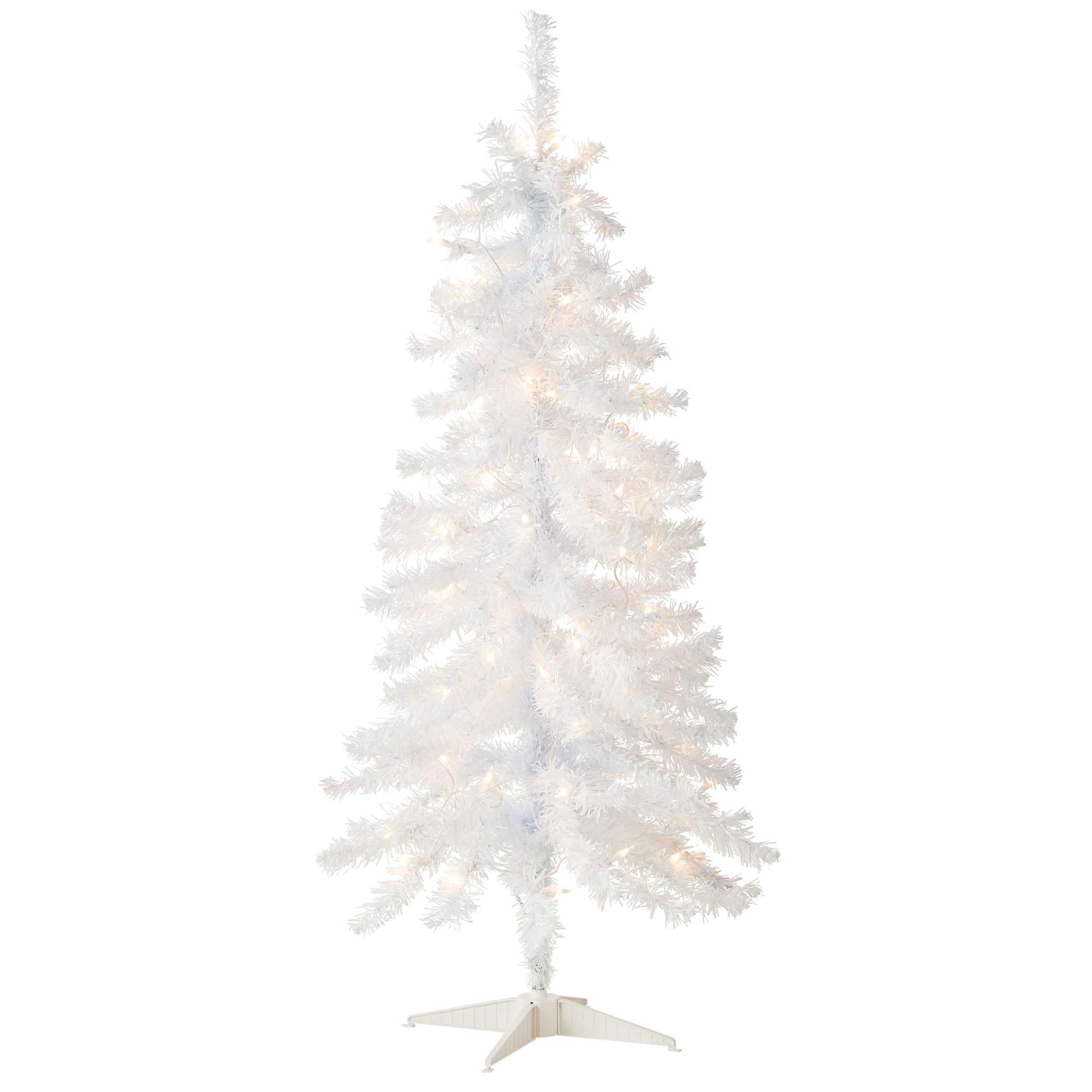 4 ft. Pre-Lit White Iridescent Tinsel Christmas Tree with Clear Lights - Perfect for Holiday Home Decor, Office, and Party Decoration