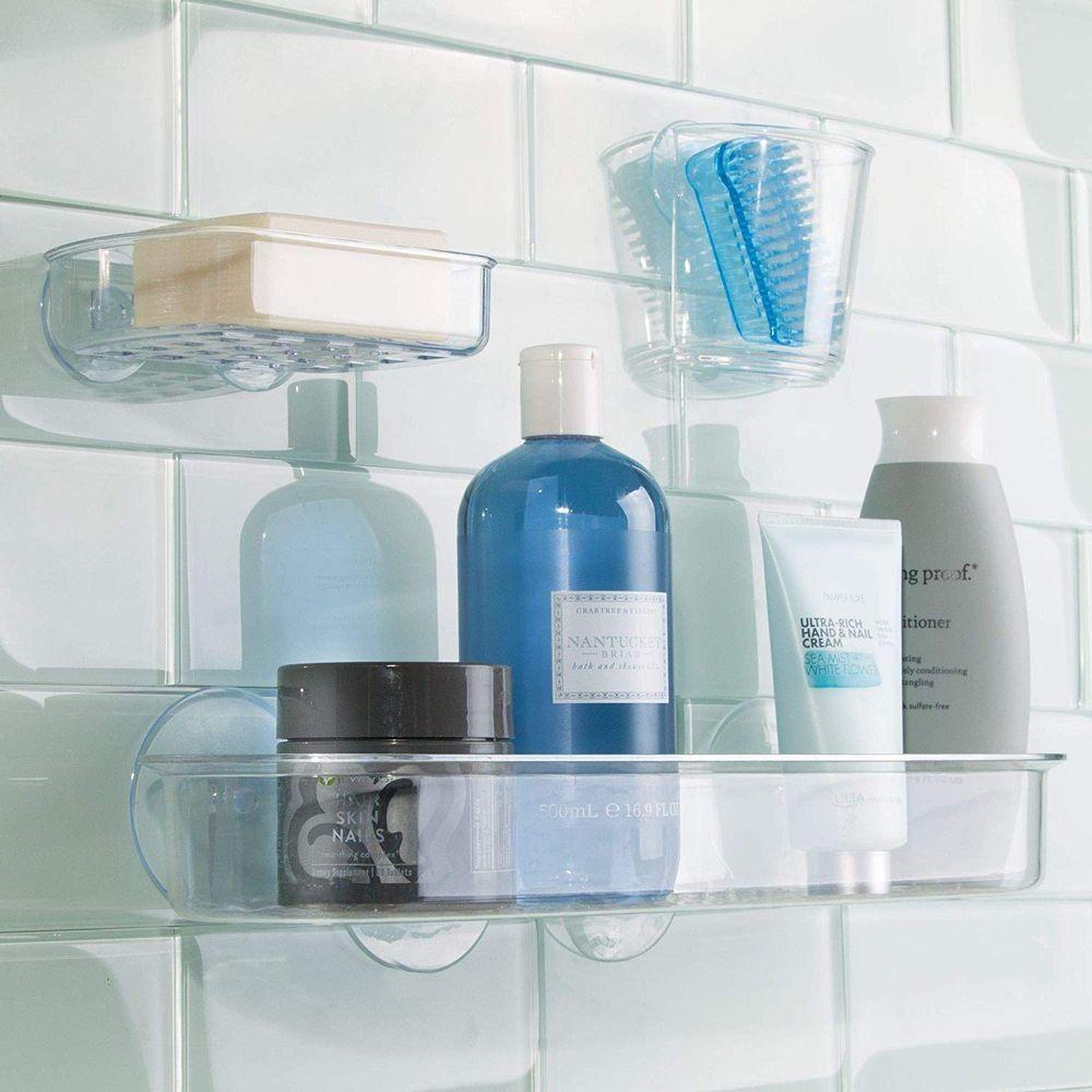iDesign Classic Suction Cup Organizer - Bathroom & Kitchen Storage Solution for Shampoo, Soap, Sponges - Space Saving Wall Mount Holder for Showers, Sinks, and Tiles