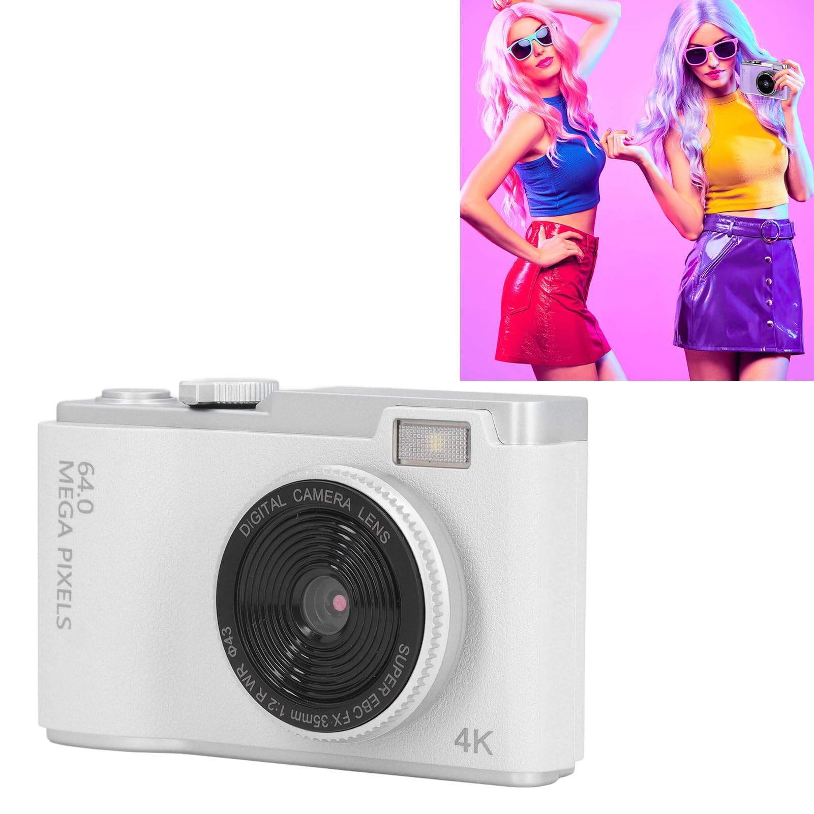 48MP Digital Camera with FHD 1080P Video, Auto Focus & 16X Zoom | 2.4in IPS Screen Compact Vlogging Camera for Travel, Kids, Teens & Beginners | Perfect for YouTube, TikTok, Family Trips & Outdoor Adventures (White)