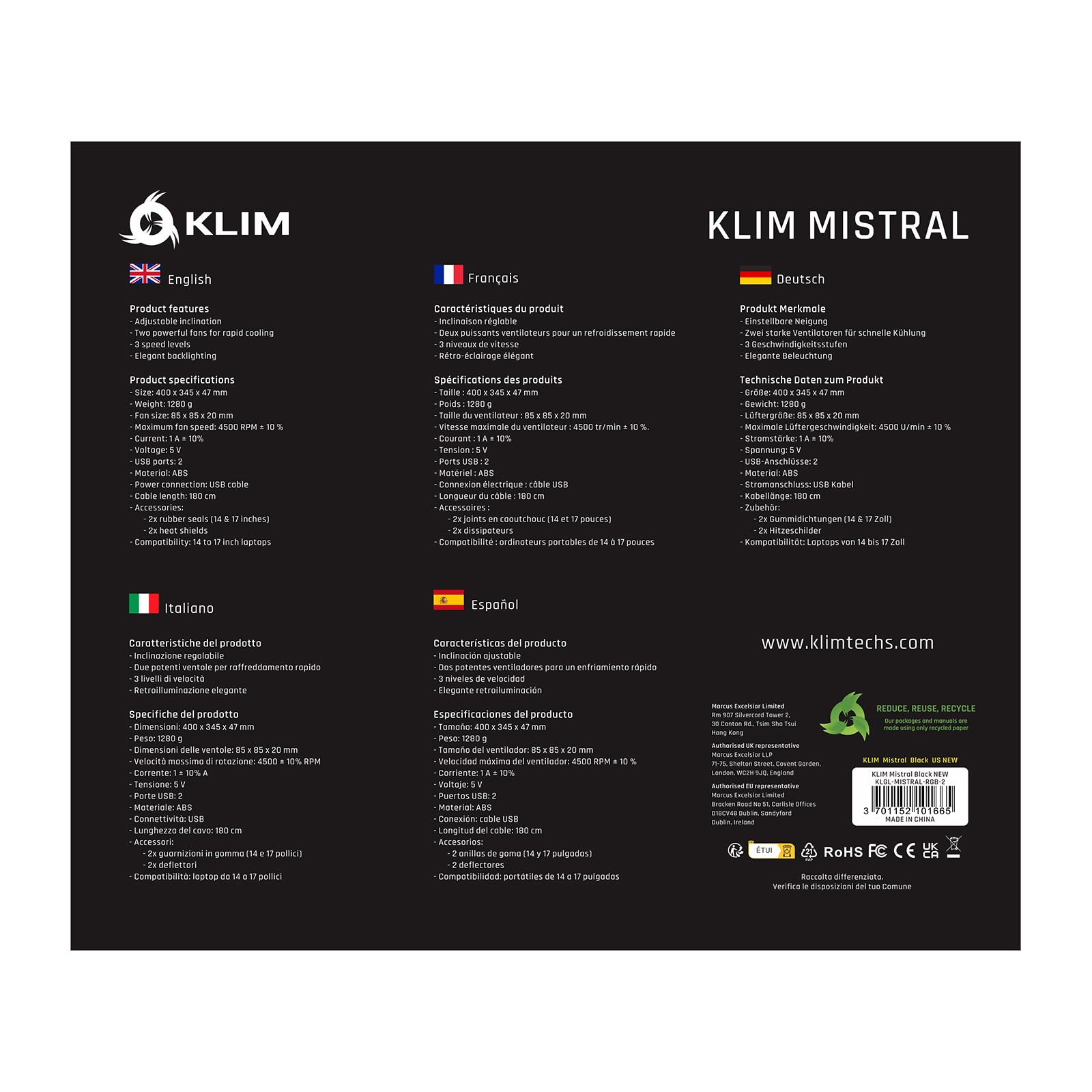 KLIM Mistral Laptop Cooling Pad with Powerful 4500 RPM Turbo Fan - Premium Laptop Cooler for 15-17 Inch Gaming Laptops - Anti-Overheating Protection with Rubber Ring Seal - Ideal for Gaming, Work & Home Office Use