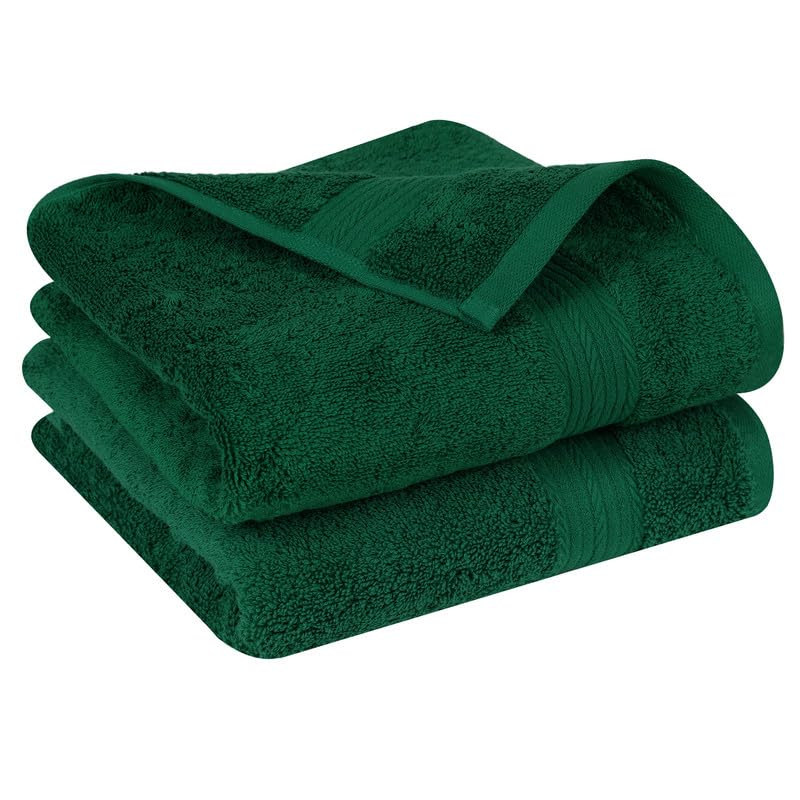 Ample Decor Premium 100% Cotton Hand Towels 18x28 Inches, 600 GSM Ultra Soft & Absorbent - Set of 2 Green Bath Towels for Kitchen, Bathroom & Spa - Luxury Home Decor Essentials