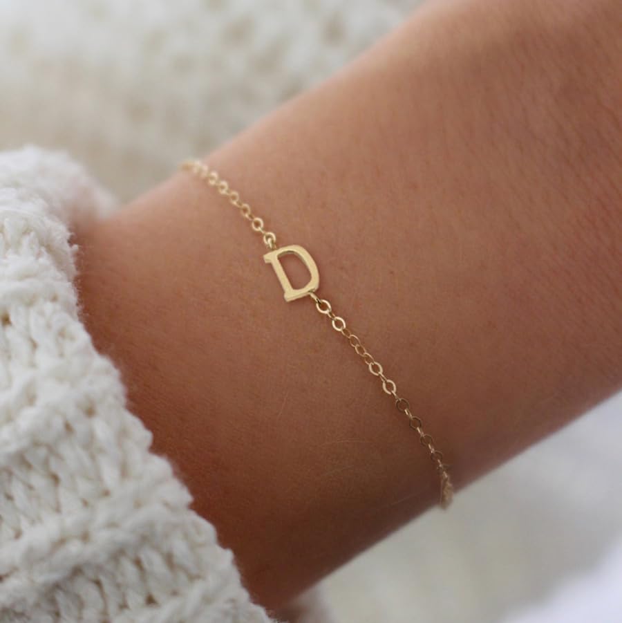 Trendy 18K Gold Plated Dainty Initial Charm Bracelet for Women - Elegant Link Chain Jewelry Gift for Birthday, Anniversary & Everyday Wear