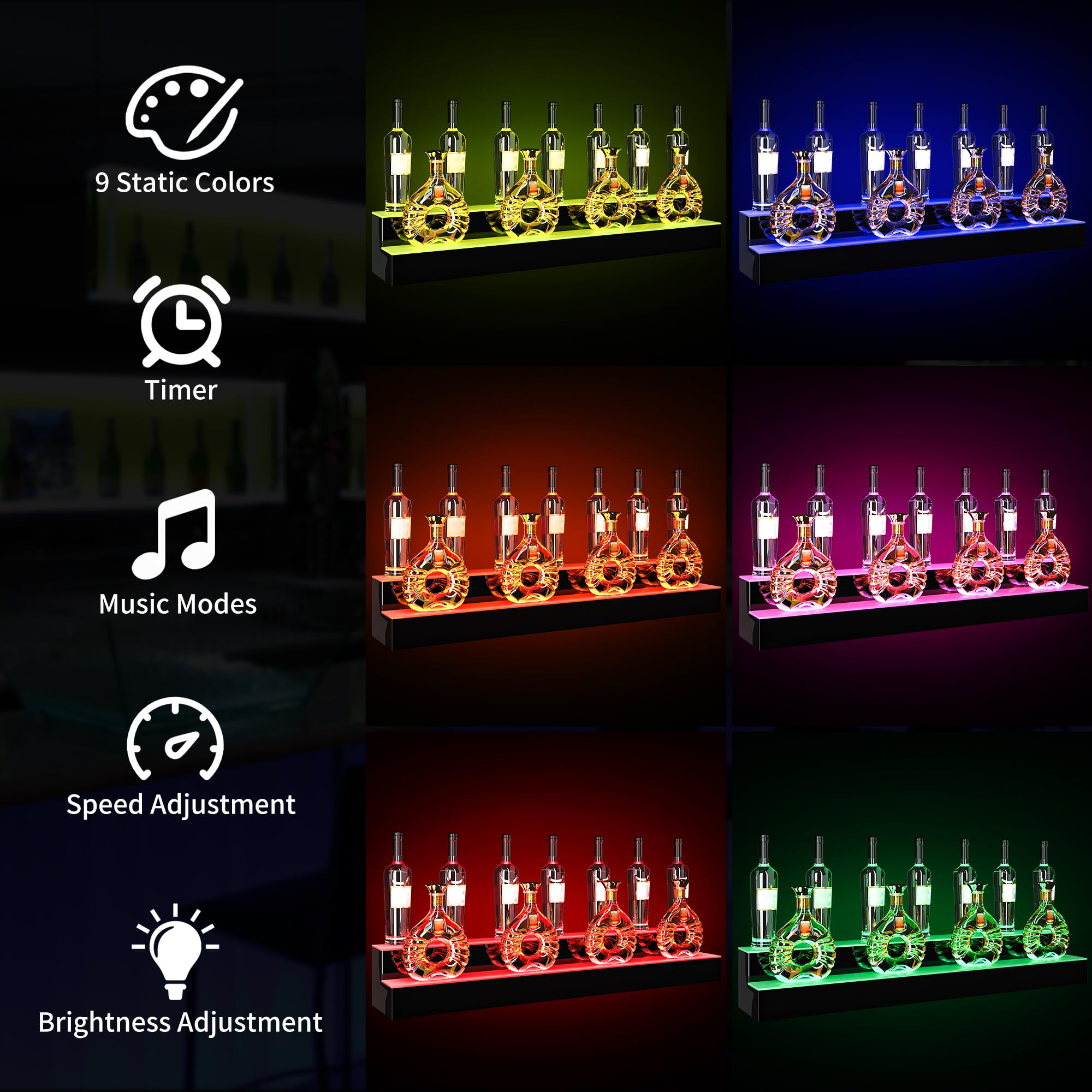 YITAHOME 48-Inch 2-Tier LED Lighted Liquor Bottle Display Shelf - Acrylic Whiskey Rack Stand with Remote & App Control, USB & Power Bank Compatible - Perfect for Home Bar, Party Decor, and Whiskey Collection Display