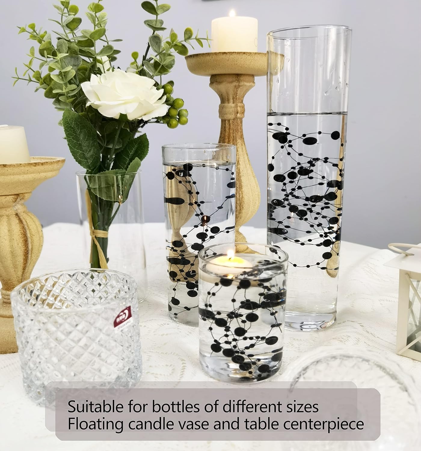 50 Pcs Black Faux Pearl Beads String - Elegant Vase Filler & Floating Candle Centerpiece for Wedding, Party & Home Decor - Perfect for Table Scatter, DIY Crafts & Event Styling