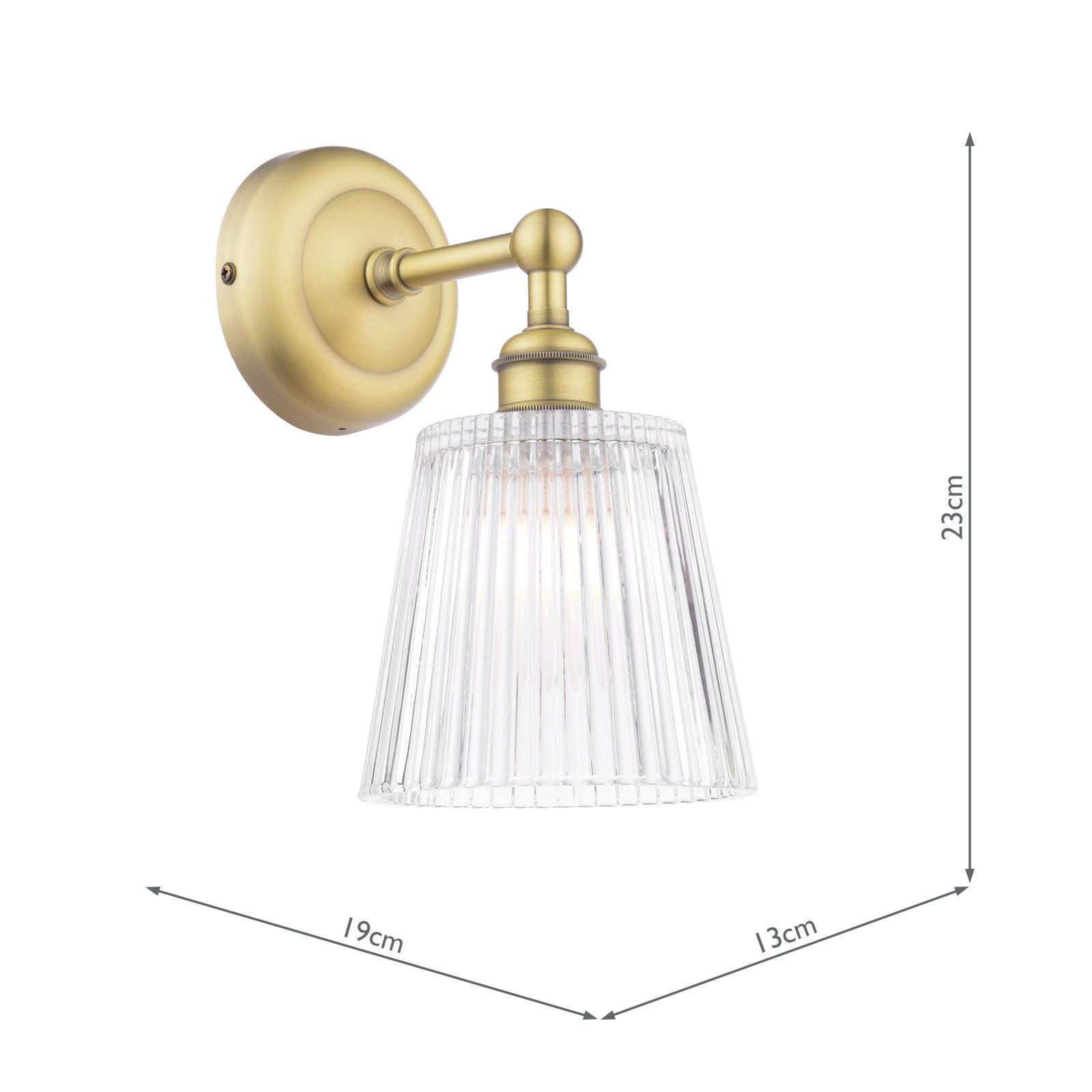 Callaghan Wall Light - Polished Nickel & Antique Brass Finish with Ribbed Glass Shade, IP44 Rated, G9 Bulb Compatible - Perfect for Bedroom, Hallway, and Staircase Lighting