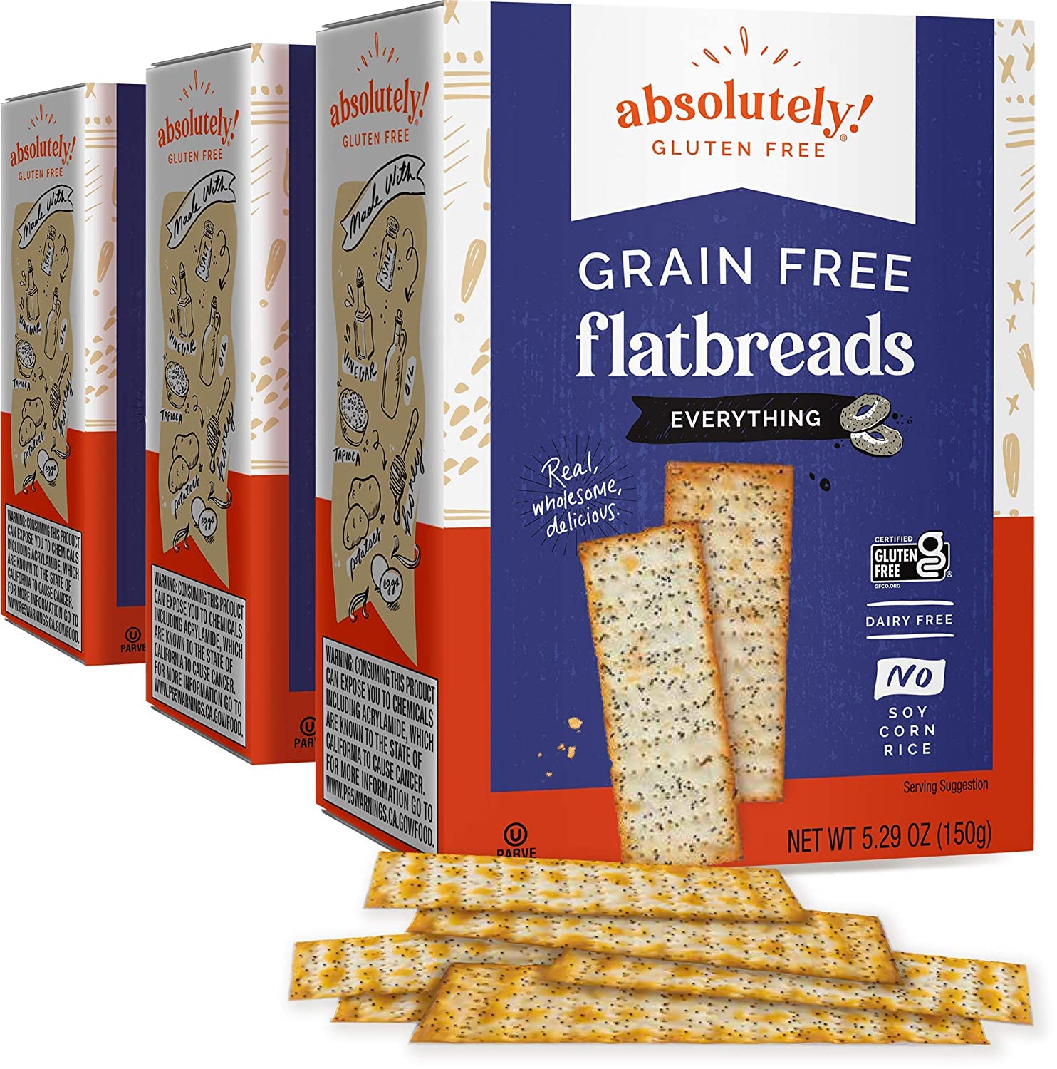 Absolutely Gluten Free Everything Flatbread, 5.29-Ounce (3-Pack) - Certified Gluten-Free, Vegan & Kosher | Perfect for Sandwiches, Wraps & Snacks | Allergen-Friendly Bread Alternative