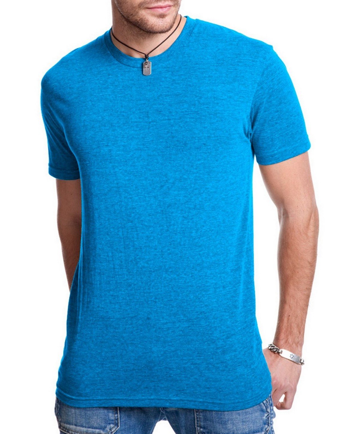 Premium Men's Rib Collar Tri-Blend T-Shirt - Soft Comfort Fit Satin Label Tee for Casual Wear & Everyday Outfits