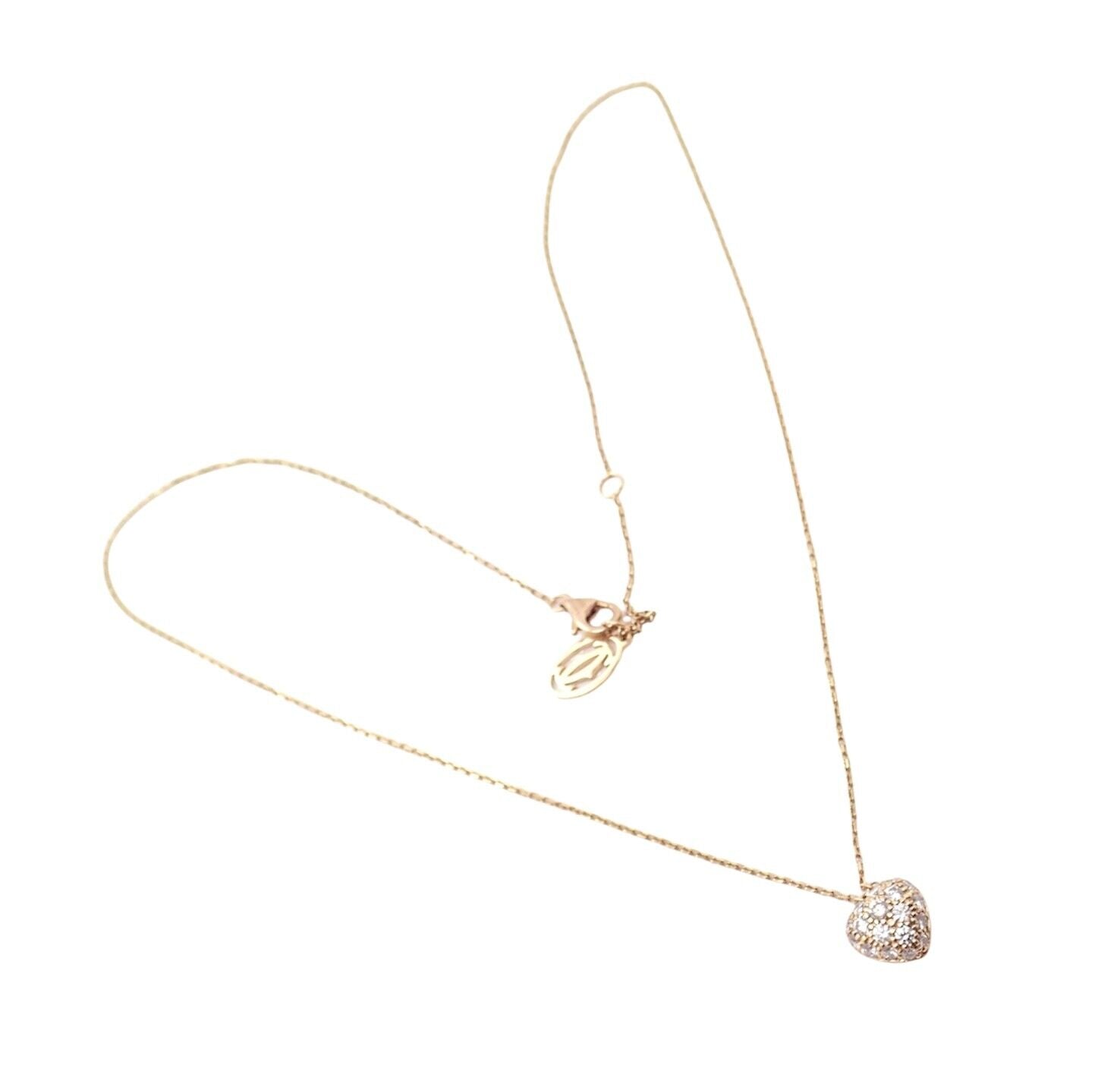 Authentic Cartier Small Heart 18k Rose Gold Pave Diamond Pendant Necklace for Women - Luxury Valentine's Day Gift & Anniversary Jewelry for Her
