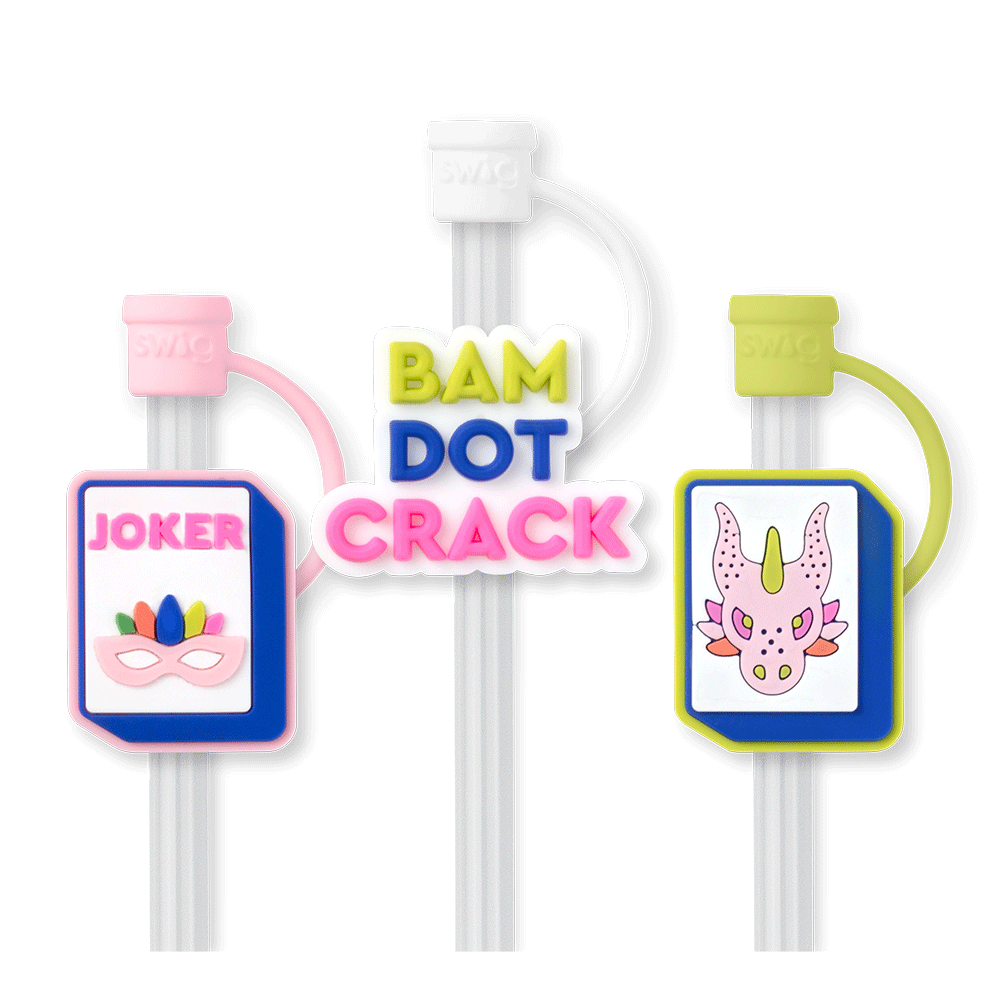 Premium Mahjong Straw Topper Set - 4pcs Chinese Game-Themed Drink Decorations for Cocktails, Boba Tea & Party Drinks