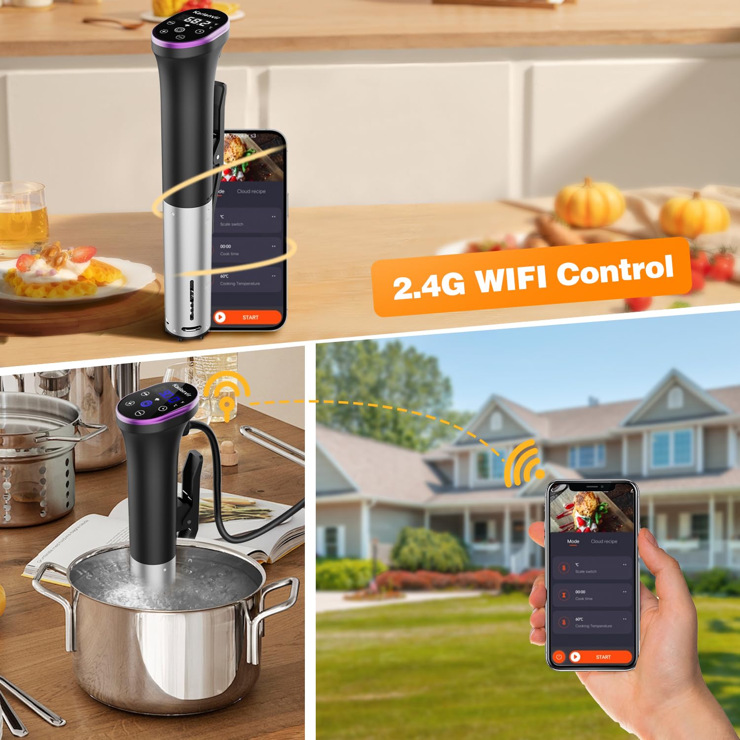 WiFi Sous Vide Cooker 1000W Immersion Circulator - 10°C to 90°C (50°F to 194°F) Precision Temperature Control with Timer Touch Screen - 120V Purple Sous Vide Machine for Home Kitchen, Restaurant & Meal Prep