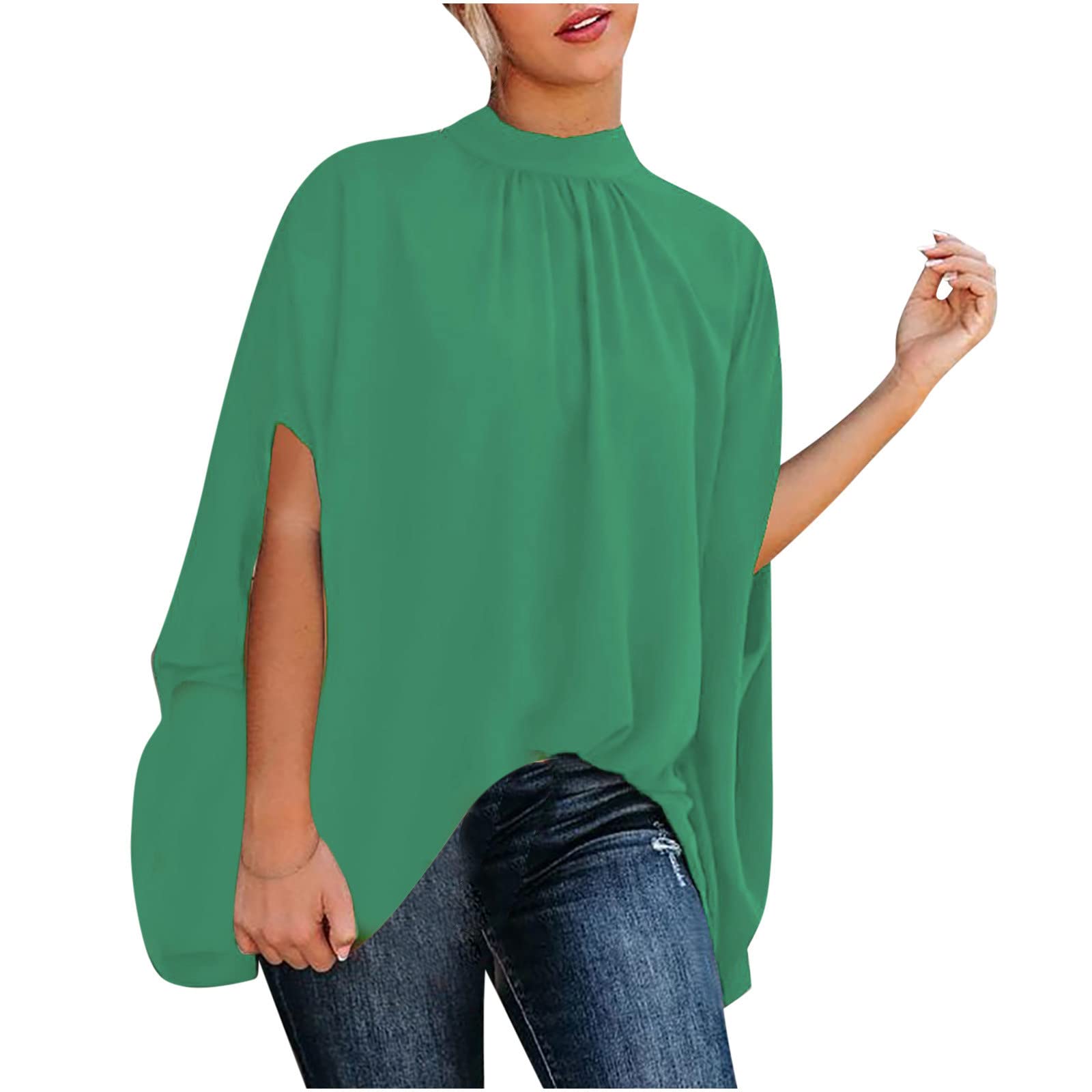 Elegant Summer Flowy Tops for Women - Trendy Casual Vintage Batwing Sleeve Tee Shirts - Loose Turtleneck Blouses for Ladies - Perfect for Beach Outings, Date Nights & Office Wear