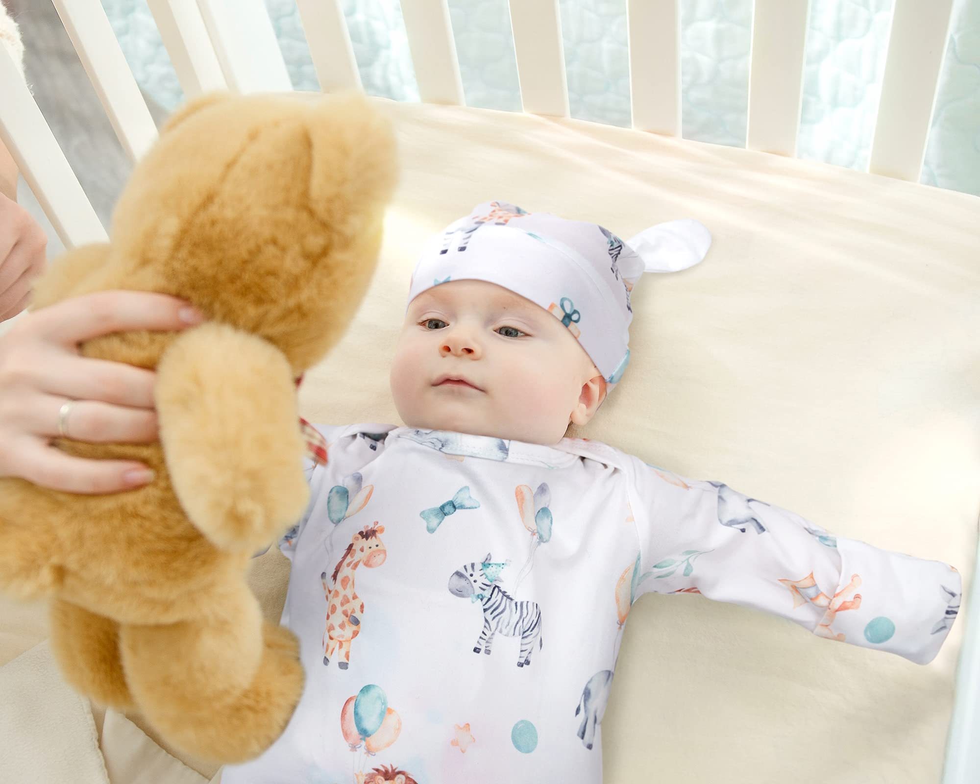 Soft Baby Knotted Gown for Newborn Girls - Hospital Outfit with Mitten Cuffs for Comfortable Sleep