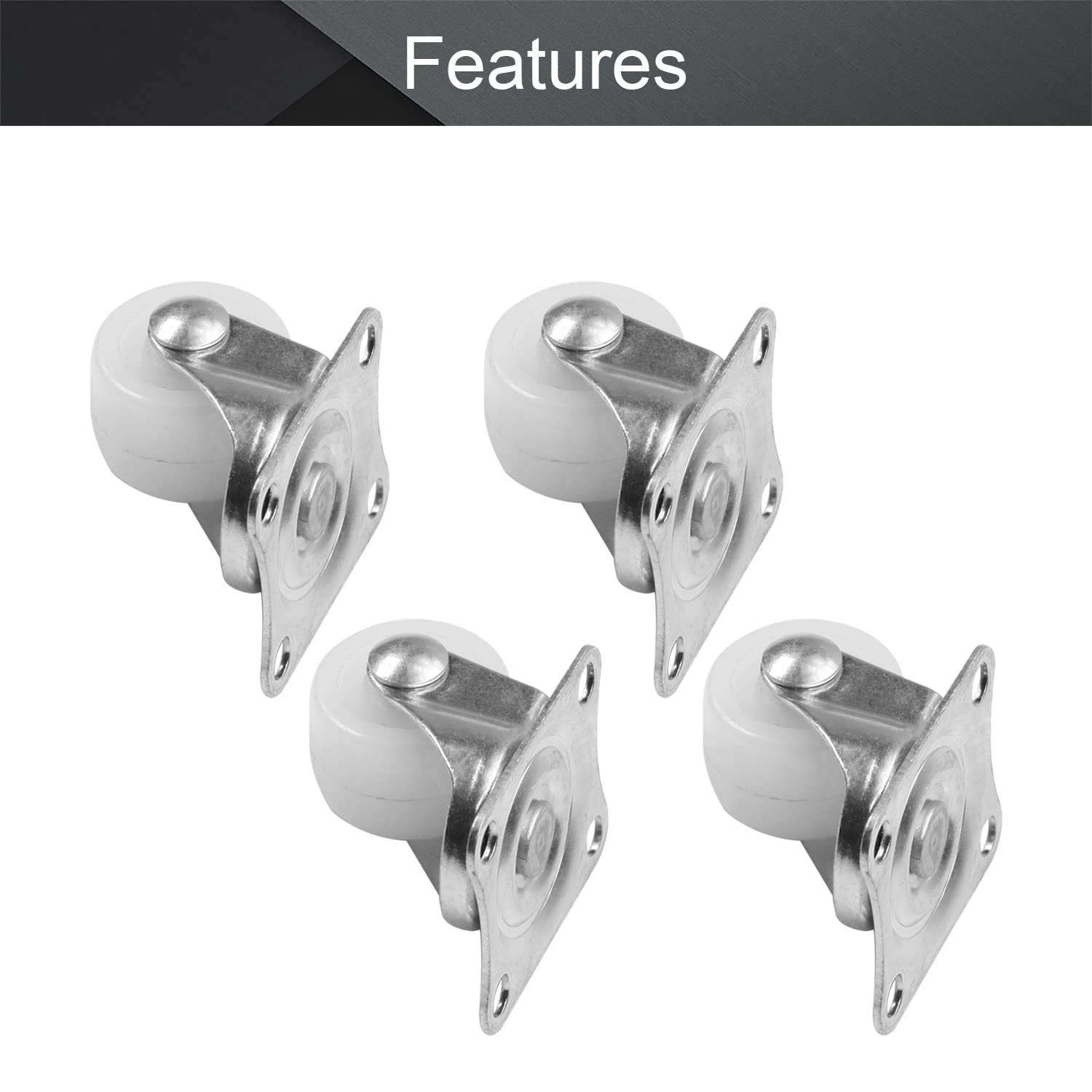 MroMax 1 Inch Nylon Swivel Casters - Top Plate Mounted Caster Wheels No Brake (4 Pack, White, 22lb Capacity) - Perfect for Office Chairs, Shopping Carts, and Furniture Movers