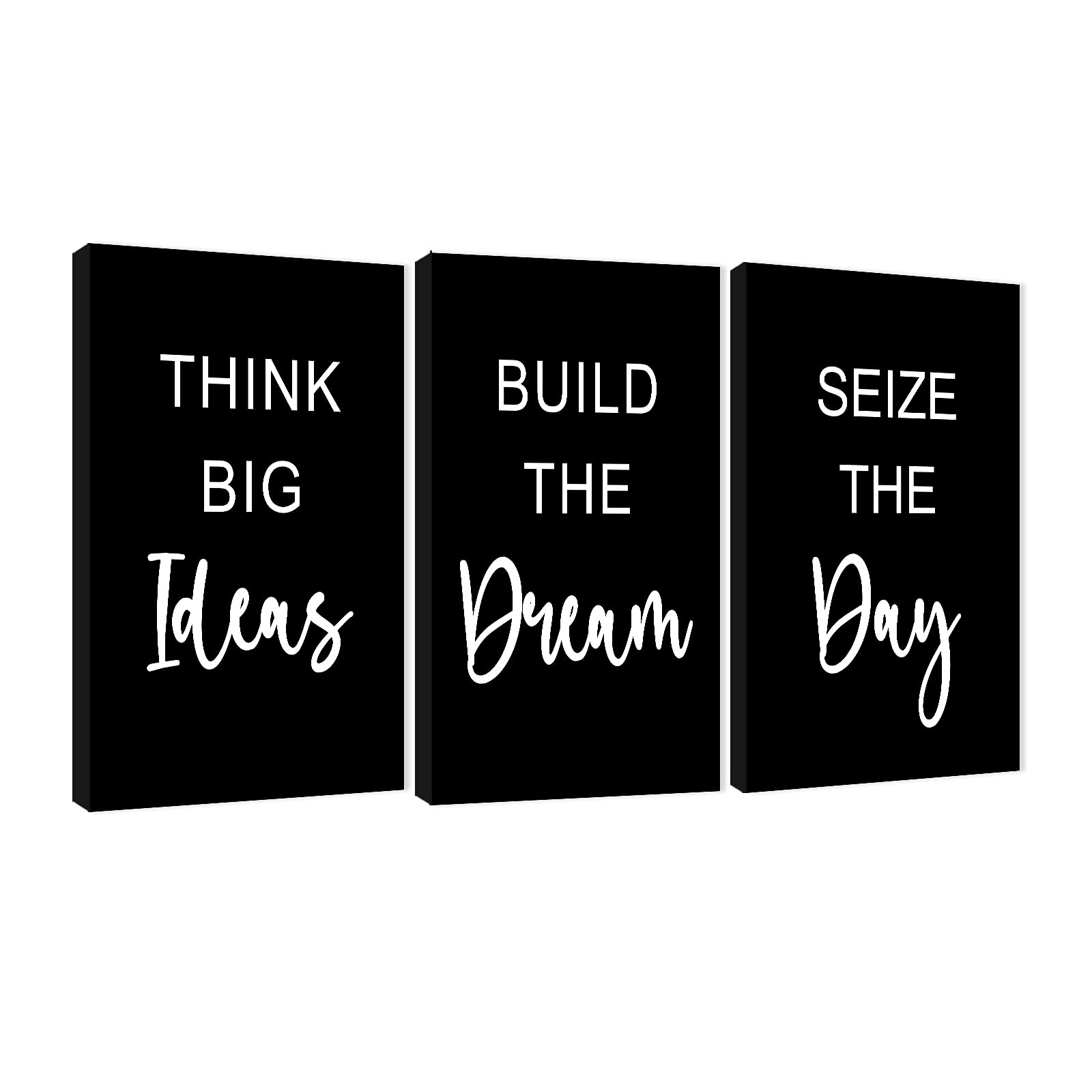3-Piece Motivational Wall Art Set for Office & Home Decor - Inspirational Quote Canvas Posters in Black & White (12”x18”) - Perfect for Workspace, Living Room & Company Decor to Boost Productivity & Positivity