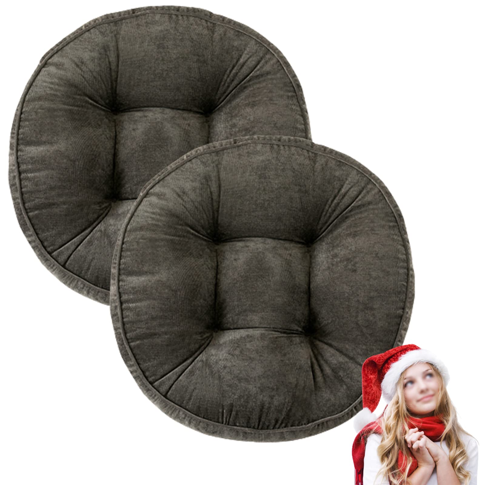 Round Floor Pillows Cushions Set of 2 - 21in Gray Meditation Yoga Seat Pads for Indoor Outdoor Use - Living Room Sofa, Balcony, Patio, Garden & Meditation Space