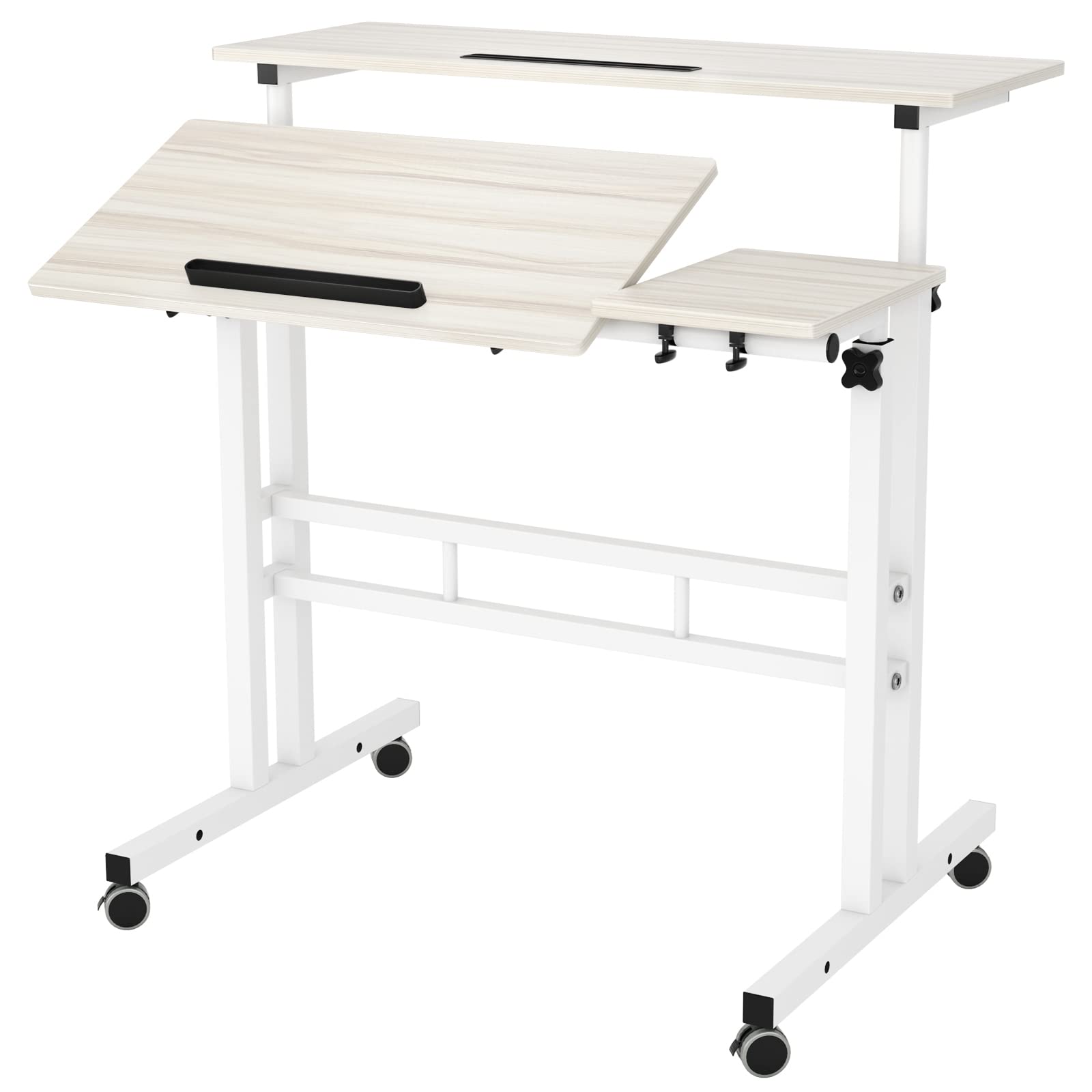 SogesHome 31.5 Inch Adjustable Laptop Desk Stand - Portable Computer Table with Host Tray, Ergonomic Workstation for Home Office, Bed, Sofa & Small Spaces (Maple Wood)