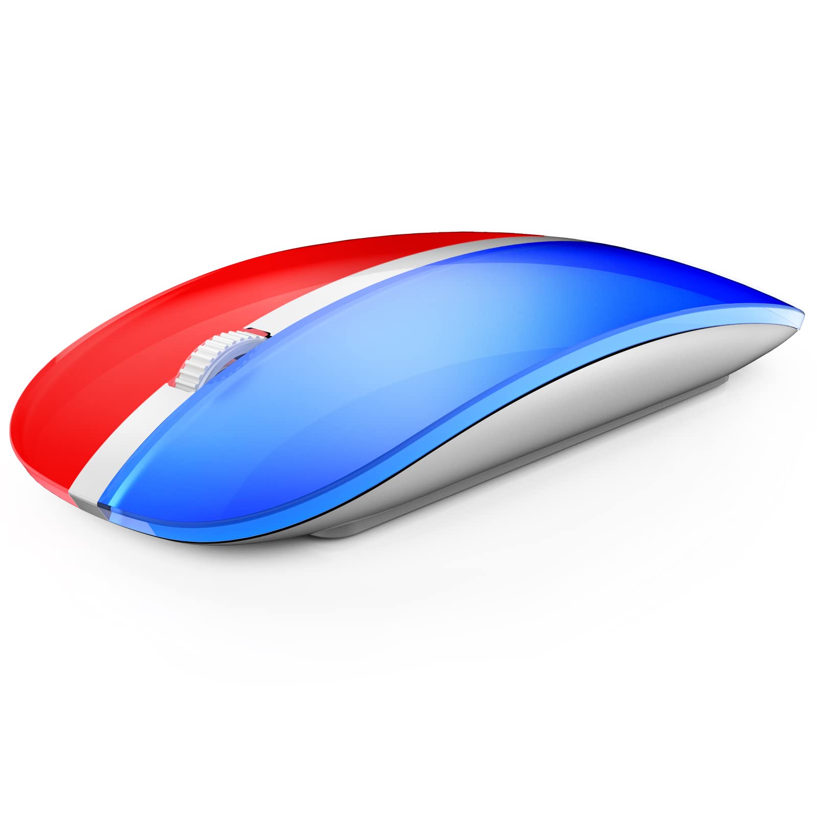 Rechargeable Wireless Mouse 2.4G Silent Slim Computer Mouse with 5 Adjustable DPI (Up to 3000 DPI) - USB Wireless Mouse for Laptop, PC, Desktop - Blue & Red - Perfect for Office, Gaming & Travel Use