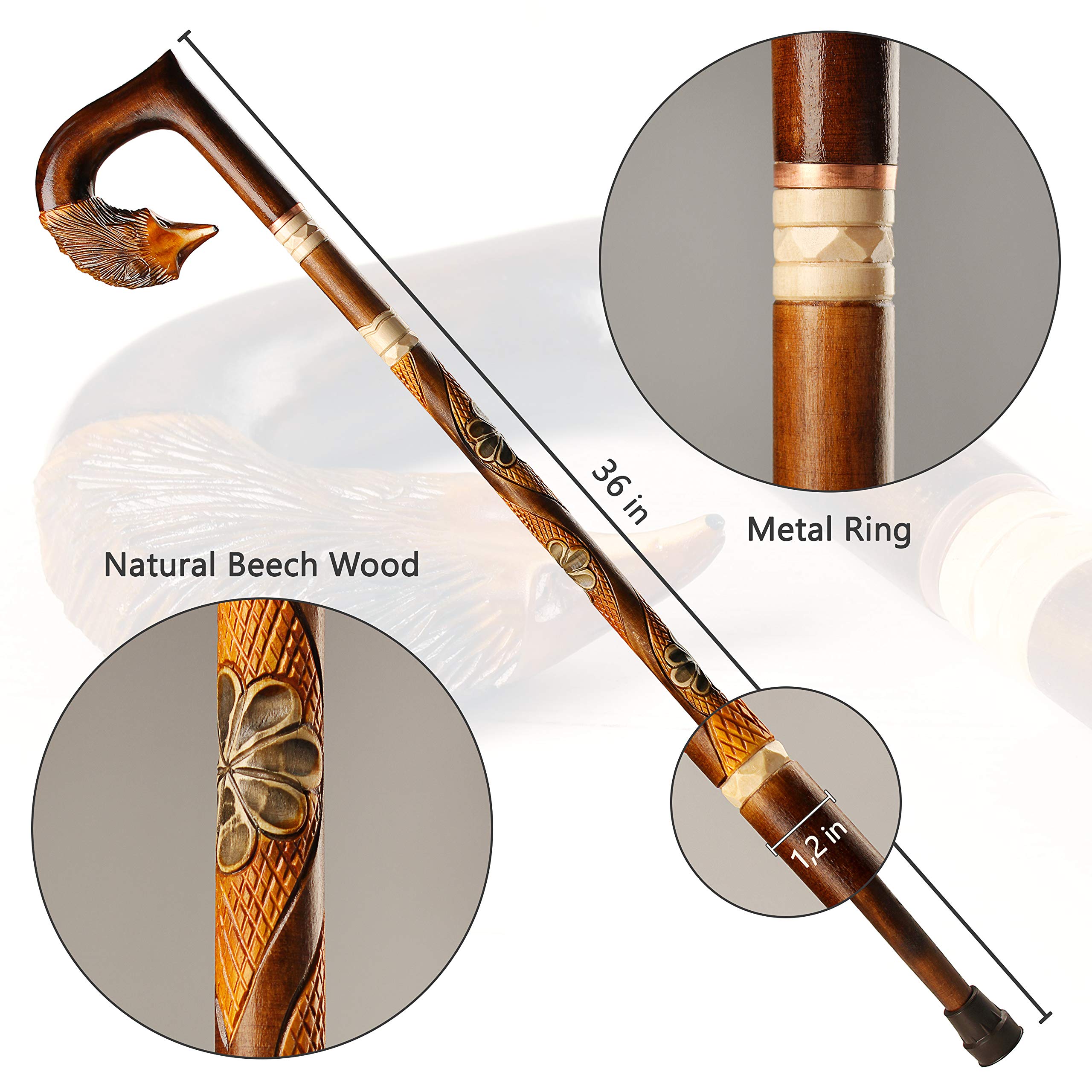 Orsus Hand Carved Wooden Walking Cane for Women - 36