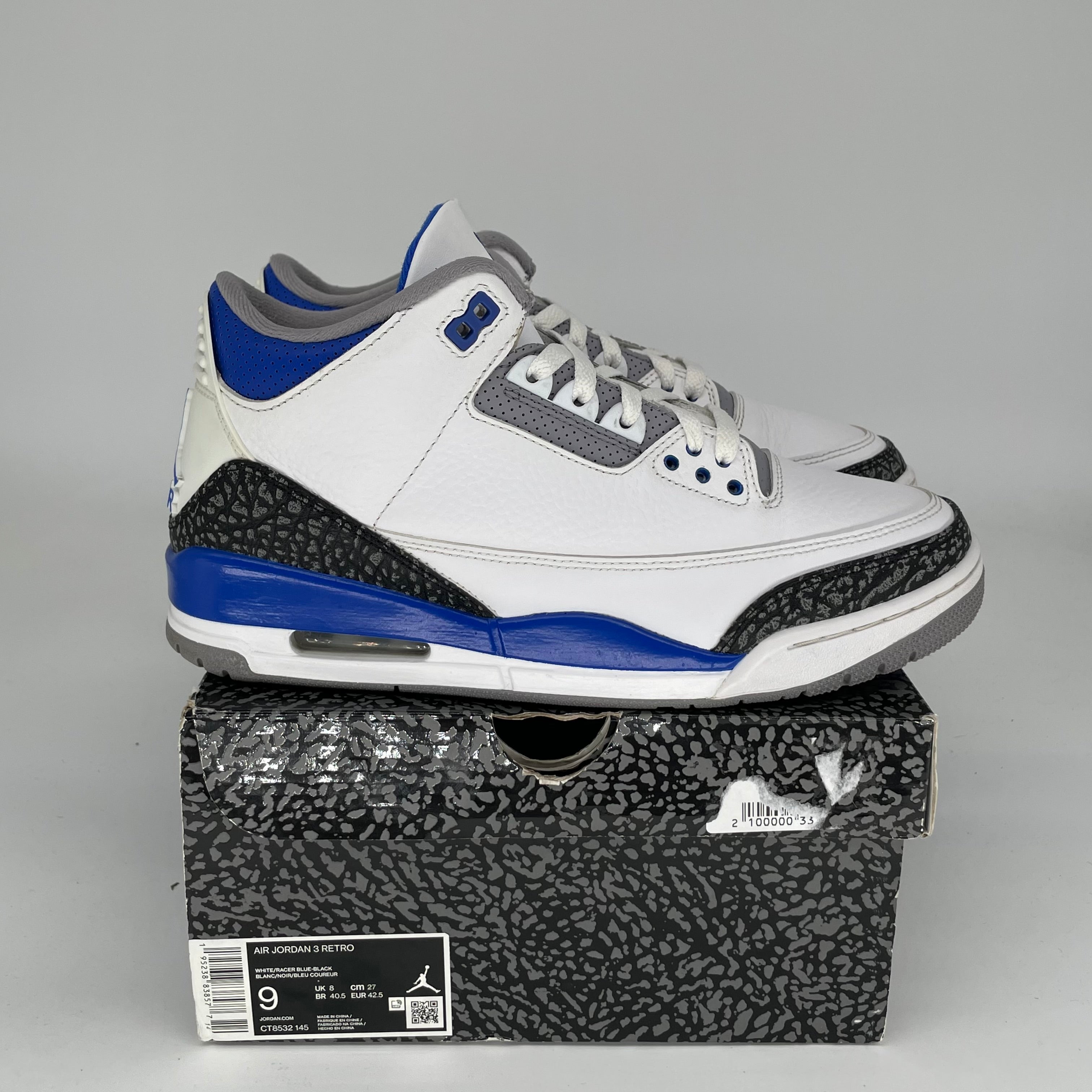 Air Jordan 3 Racer Blue Men's Basketball Shoes - Size 9 (CT8532-145) - Retro Sneakers for Running, Training & Streetwear Fashion