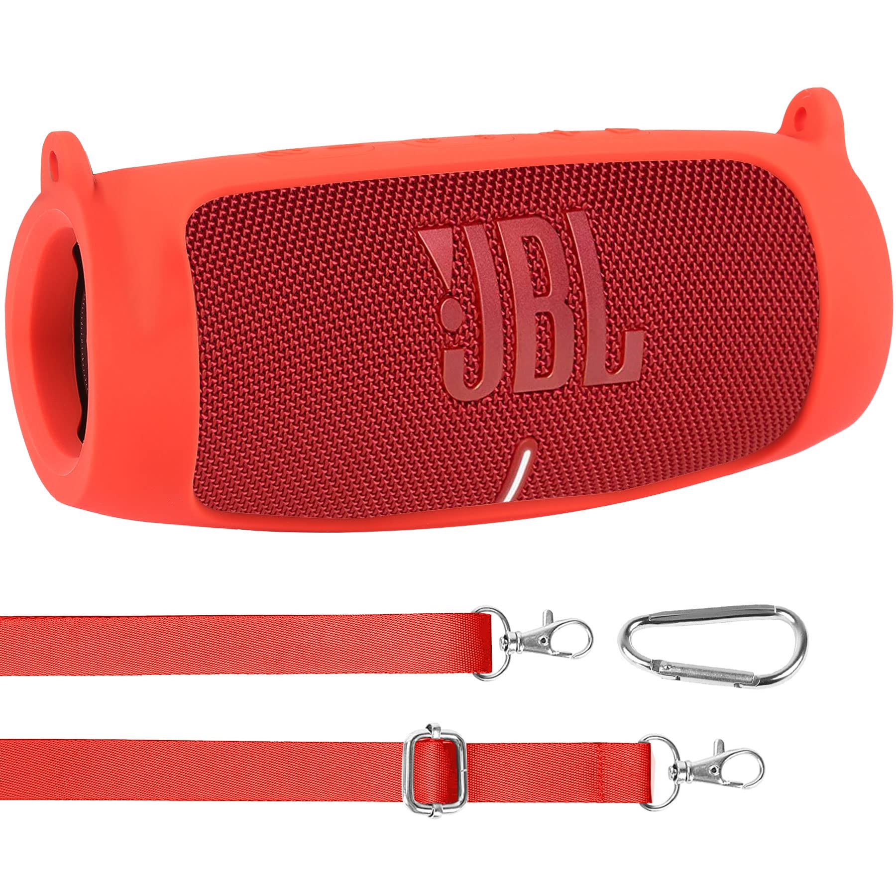 JBL Charge 5 Waterproof Bluetooth Speaker Silicone Protective Cover with Carabiner - Shockproof Travel Case for Outdoor, Beach, Pool & Camping (Red)