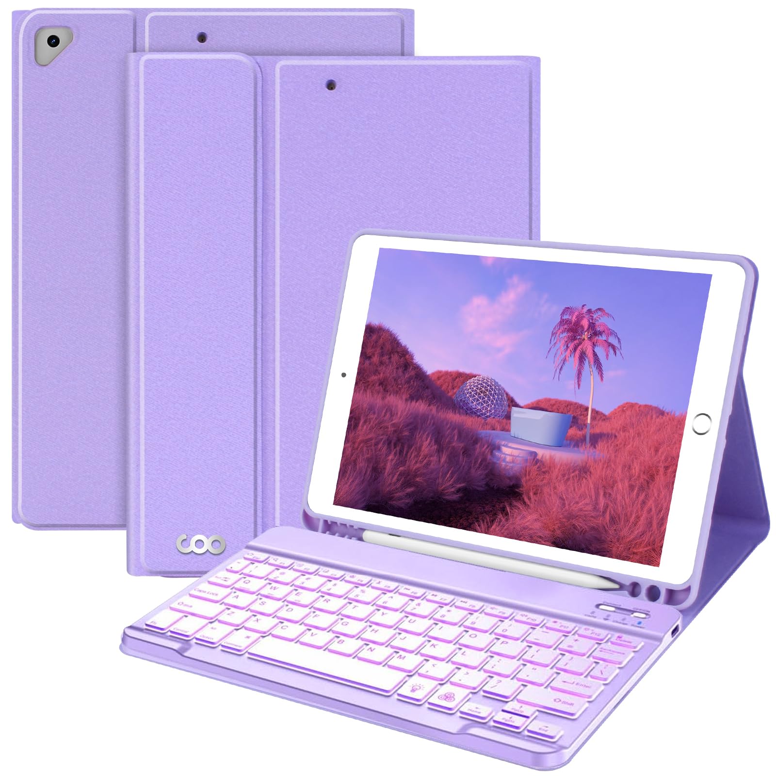 FUWANG Detachable Backlit Keyboard Case for iPad 9th/8th/7th Gen 10.2 inch, iPad Pro 10.5 & iPad Air 3rd Gen - 7 Color LED Backlight with Stand & Apple Pencil Holder | Perfect for Work, Study & Travel
