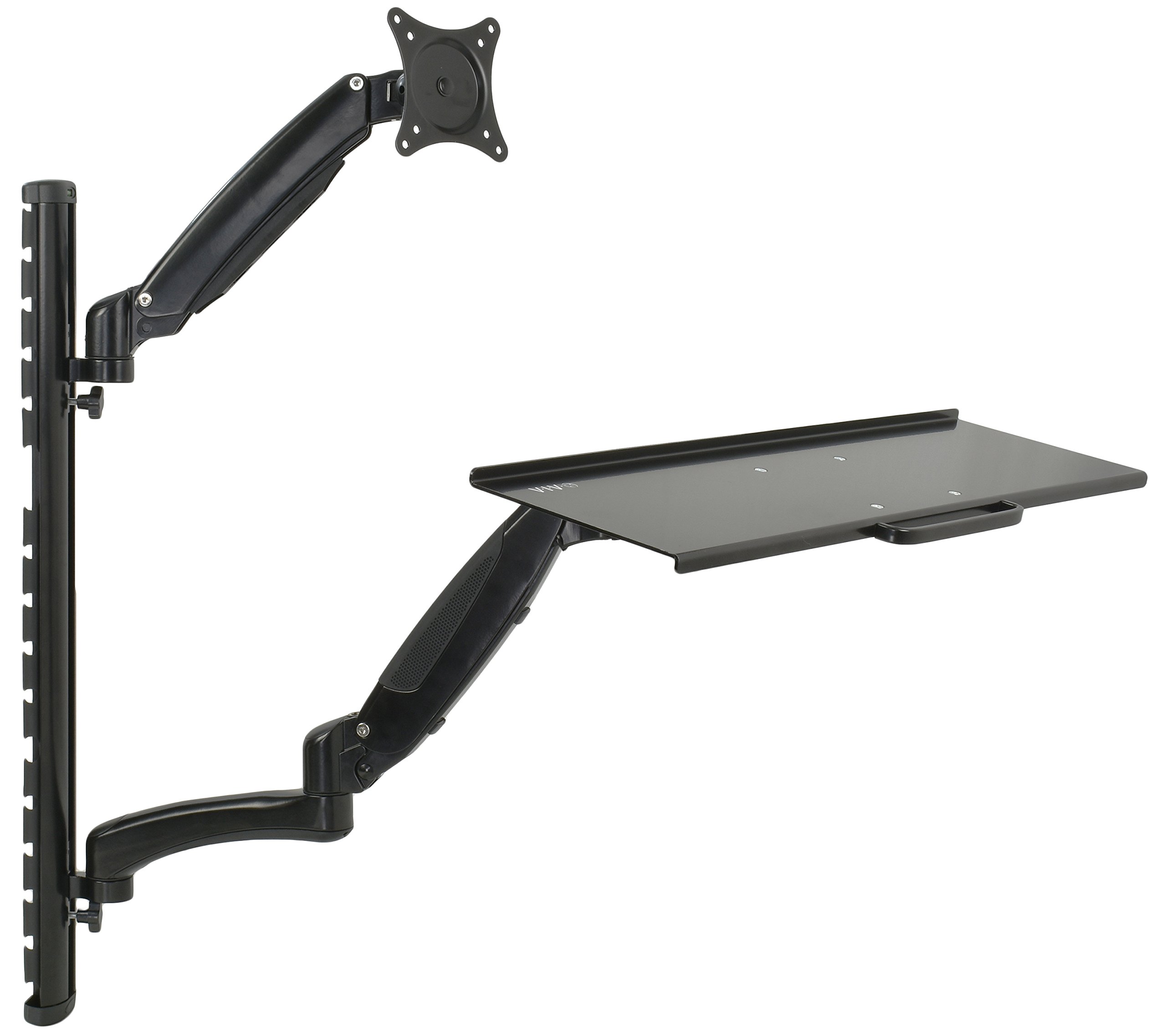 VIVO Black Sit-Stand Wall Mount Adjustable Monitor and Keyboard Workstation for 13-27 inch Screens | Ergonomic Home Office Desk Solution for Standing & Sitting Work | Perfect for Small Spaces & Dual Monitor Setups