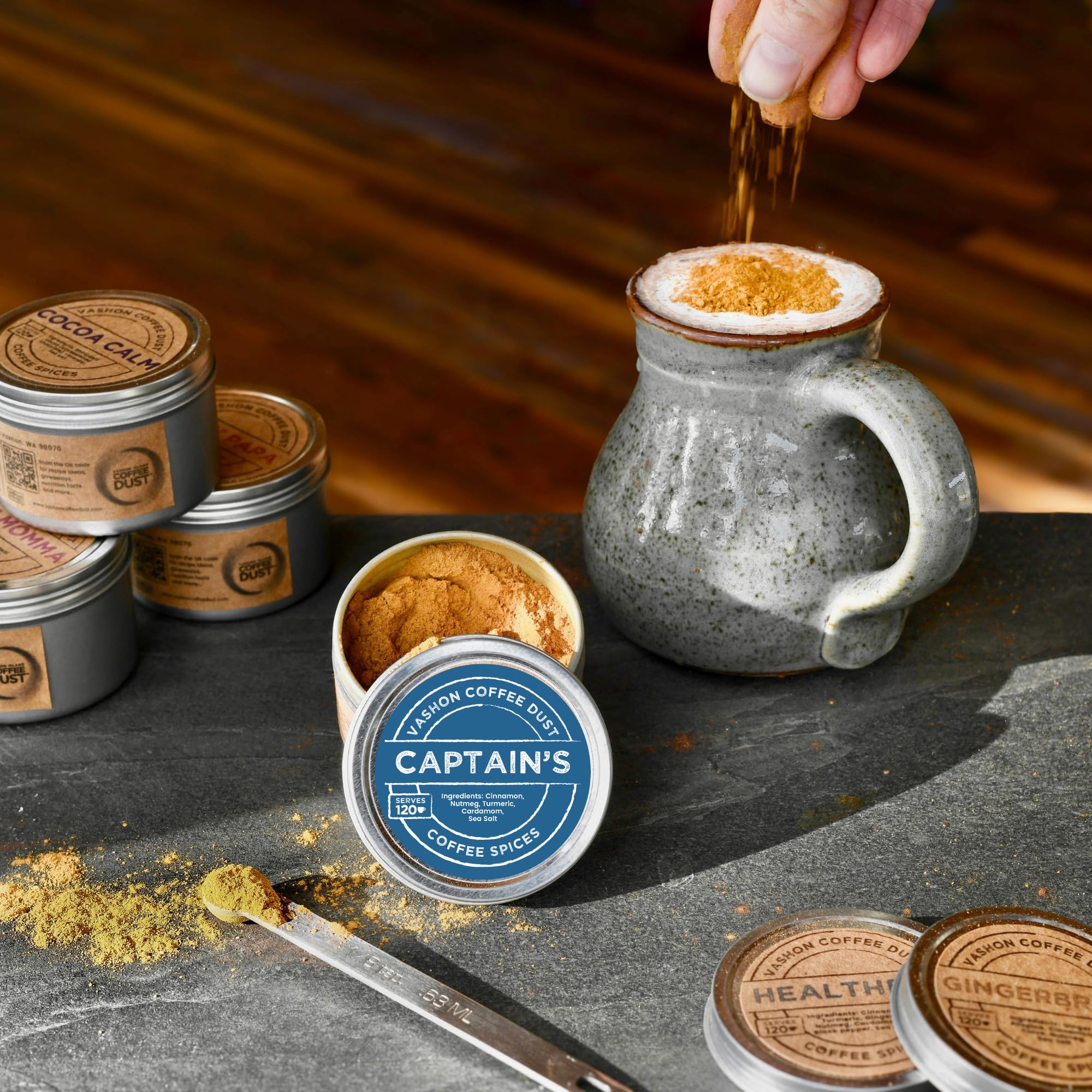 Premium Coffee Dust Spice Blend - Captain's Coffee | Natural Cinnamon, Nutmeg, Turmeric & Cardamom for Coffee & Tea | Sugar-Free, No Artificial Flavors | 120 Servings | Perfect Gift for Coffee Lovers | Great for Home Brewing, Office Use & Holiday Gifting