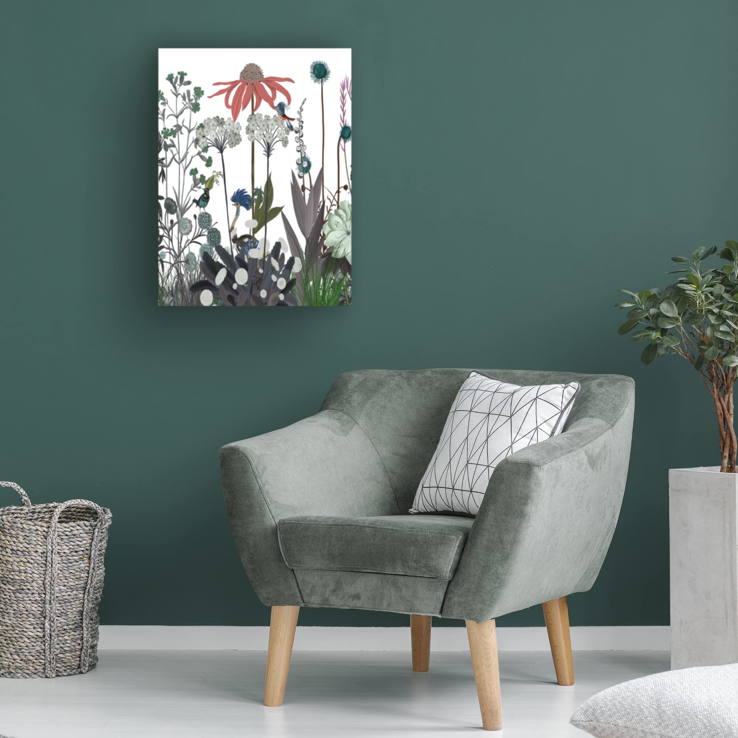 Wildflower Bloom Ostrich Canvas Wall Art Print by Fab Funky - Modern Home Decor for Living Room, Bedroom & Office