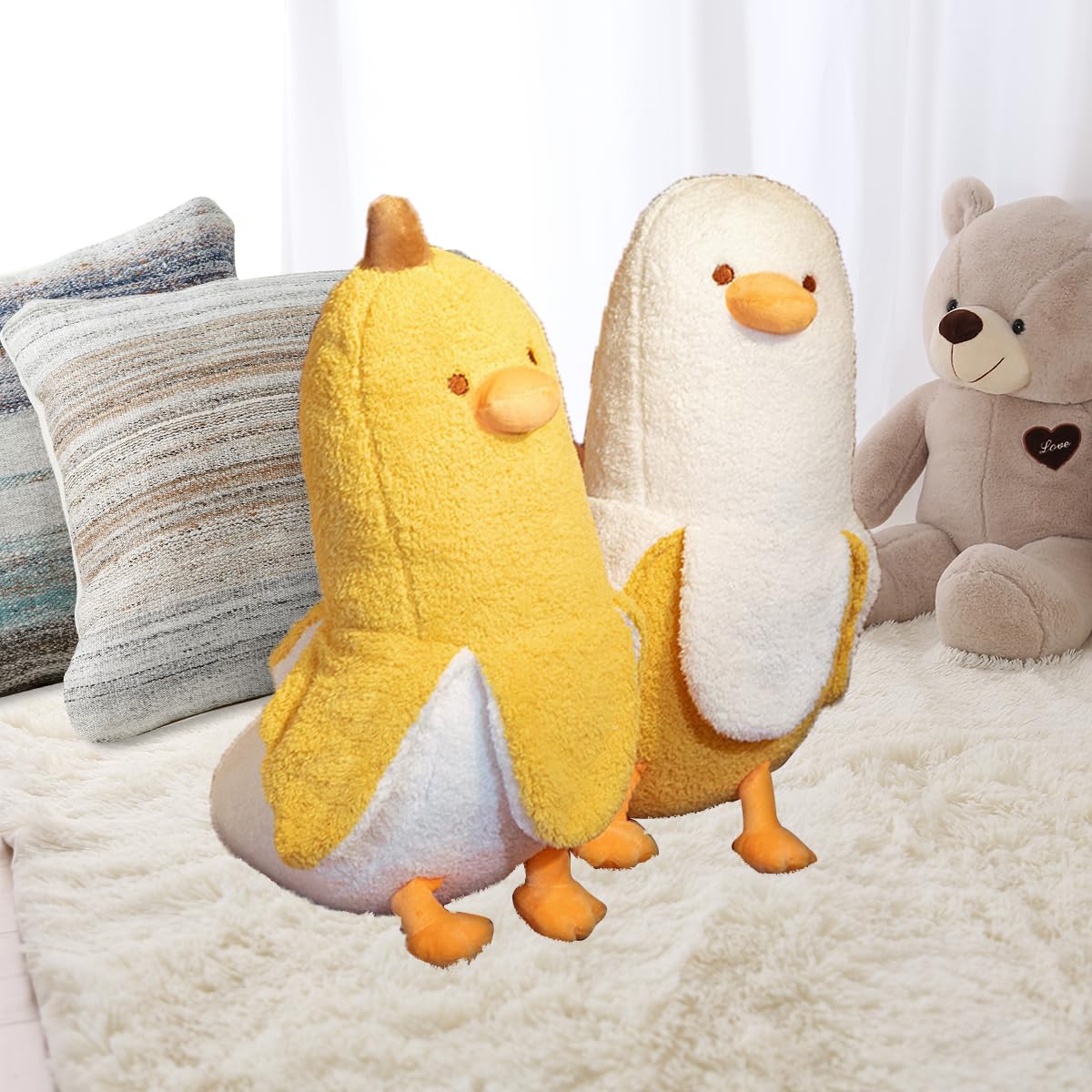 FIONOUT Banana Duck Plush Toy - Soft Cute Stuffed Animal for Kids, Funny Pillow Friend (White, 19.6 Inches) - Perfect for Bedroom Decor, Birthday Gifts & Cuddling