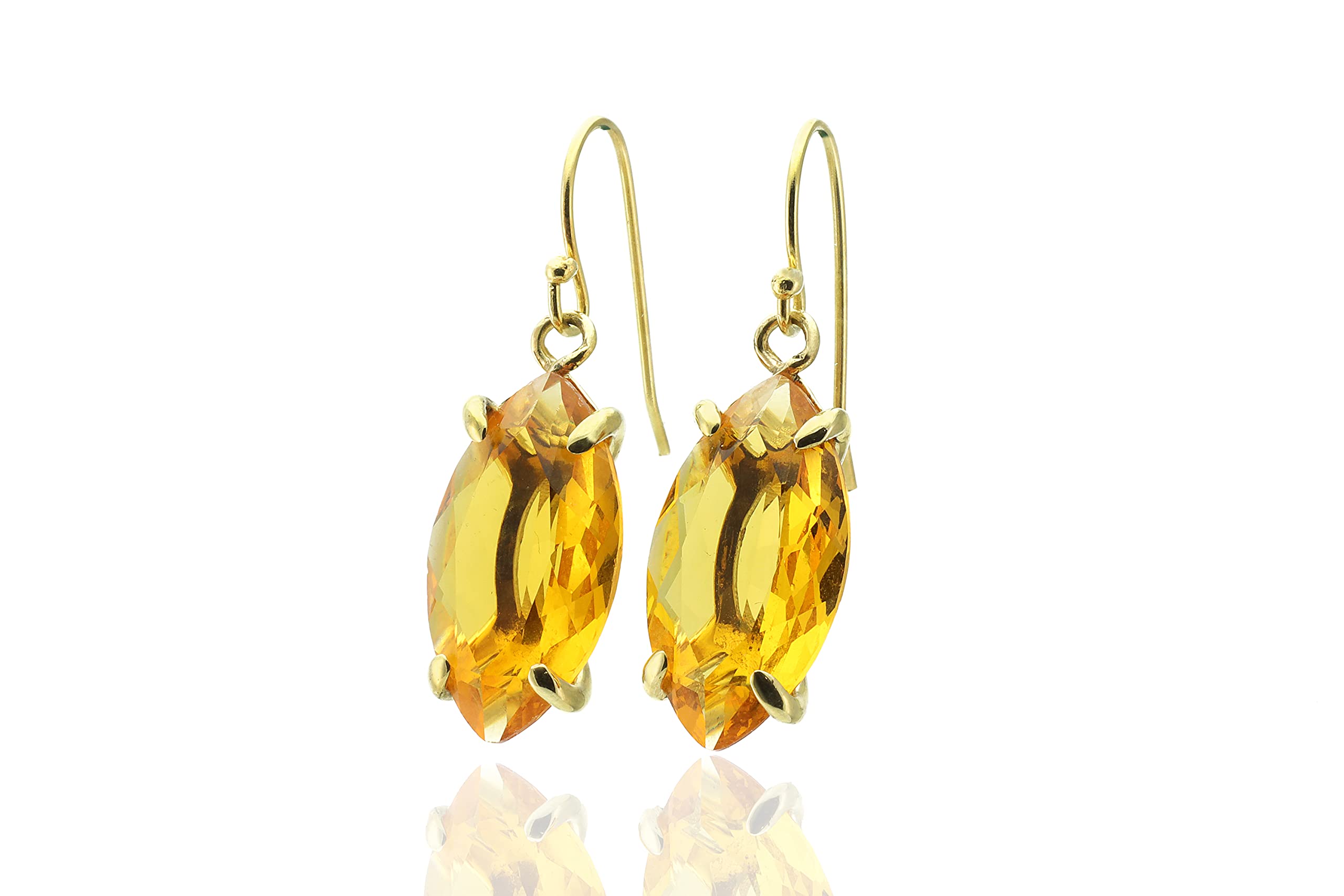 Natural Citrine Marquise Long Dangle Gold Filled Earrings - November Birthstone Jewelry - Orange-Yellow Gemstone Prong Earrings - Elegant Evening & Bridal Accessories - Perfect for Weddings, Parties & Special Occasions